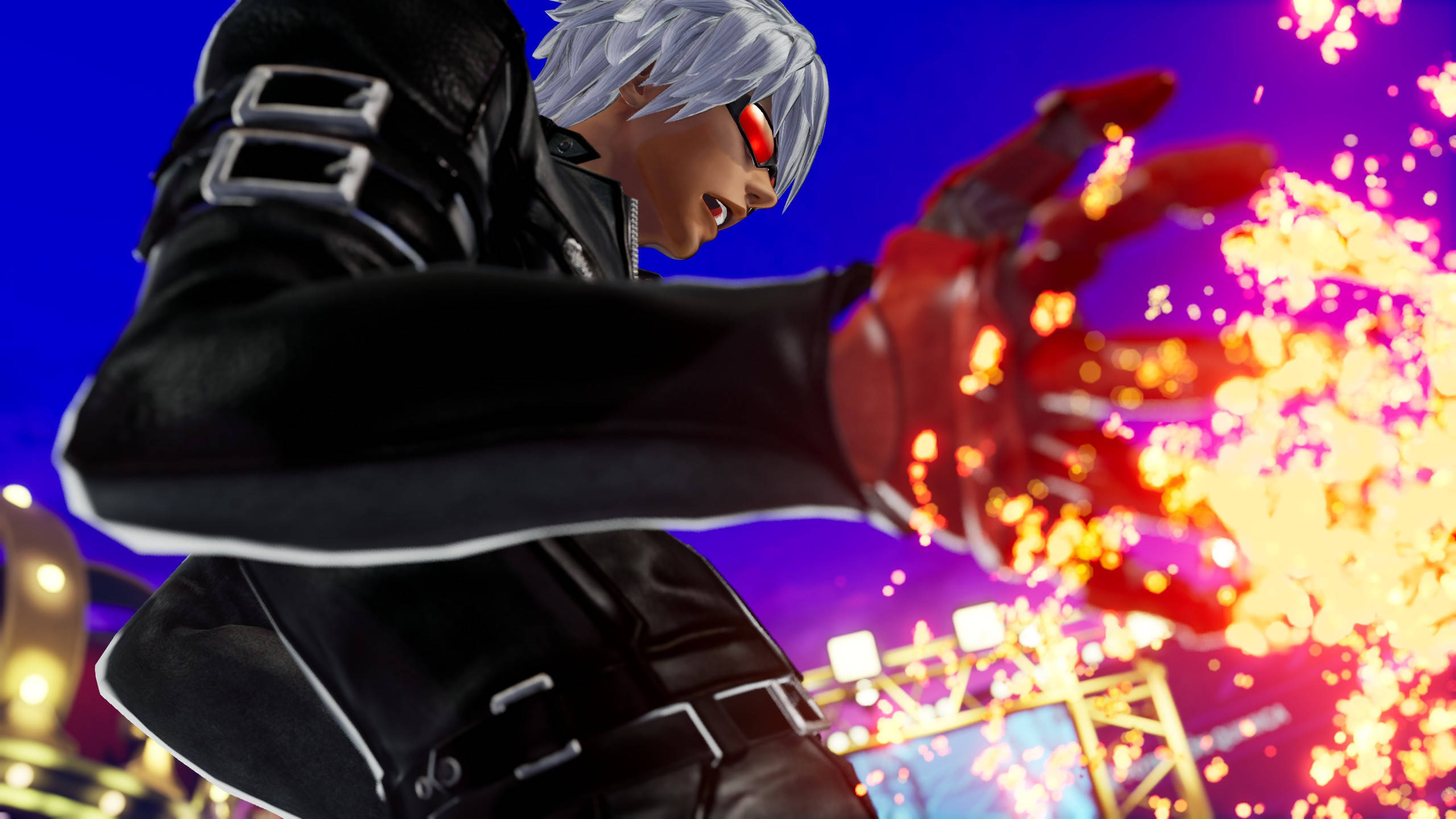 Gusion K, silver-haired anime fighter, black leather, 2K Desktop Wallpaper
