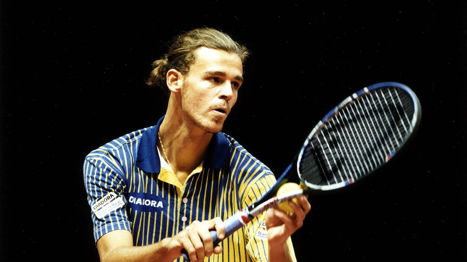 Gustavo Kuerten, striped shirt, racket, Full HD Desktop Wallpaper