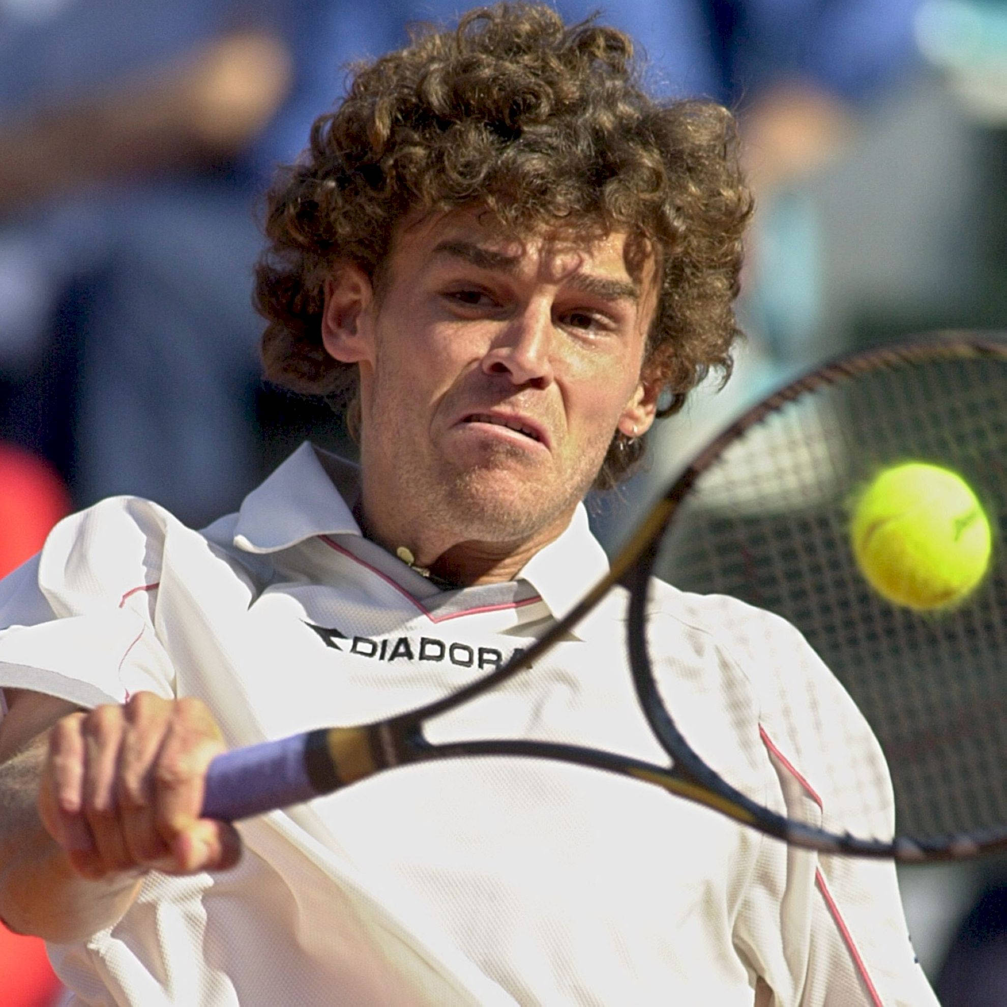 Gustavo Kuerten, backhand stroke, curly hair, Full HD Desktop Wallpaper