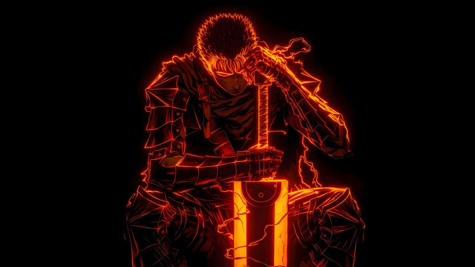 Guts, dark fantasy warrior, glowing orange, Full HD Desktop Wallpaper