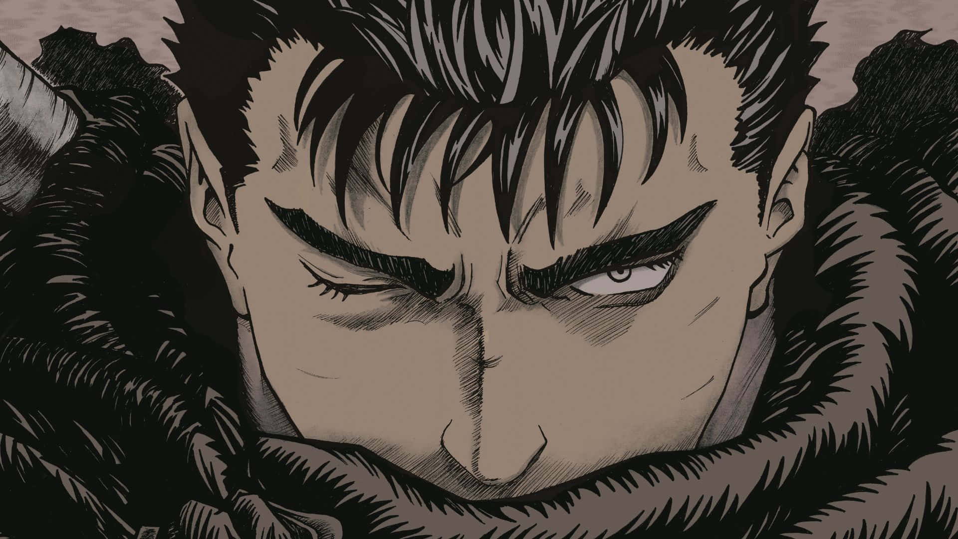 Guts, spiky hair, fur-lined cloak, Full HD Desktop Wallpaper