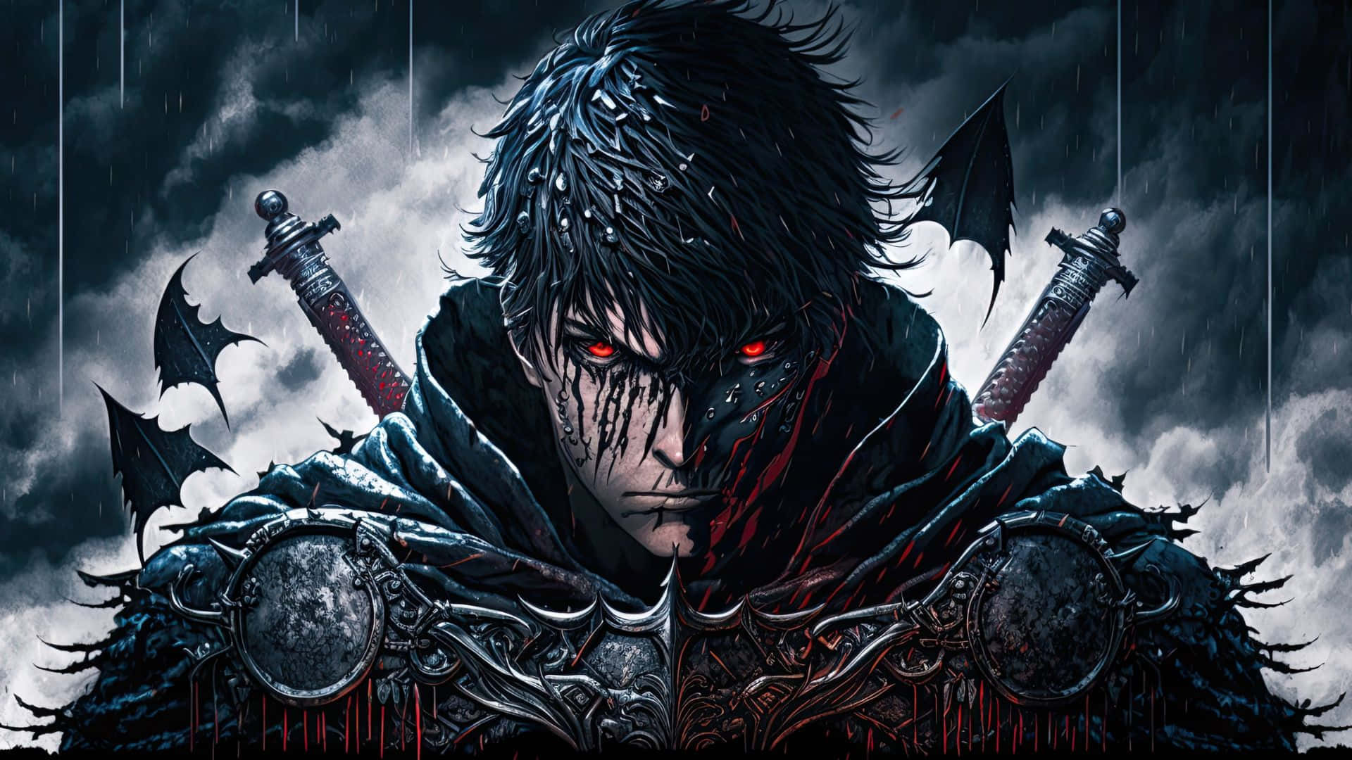 Guts, dark fantasy warrior, glowing red eyes, Full HD Desktop Wallpaper