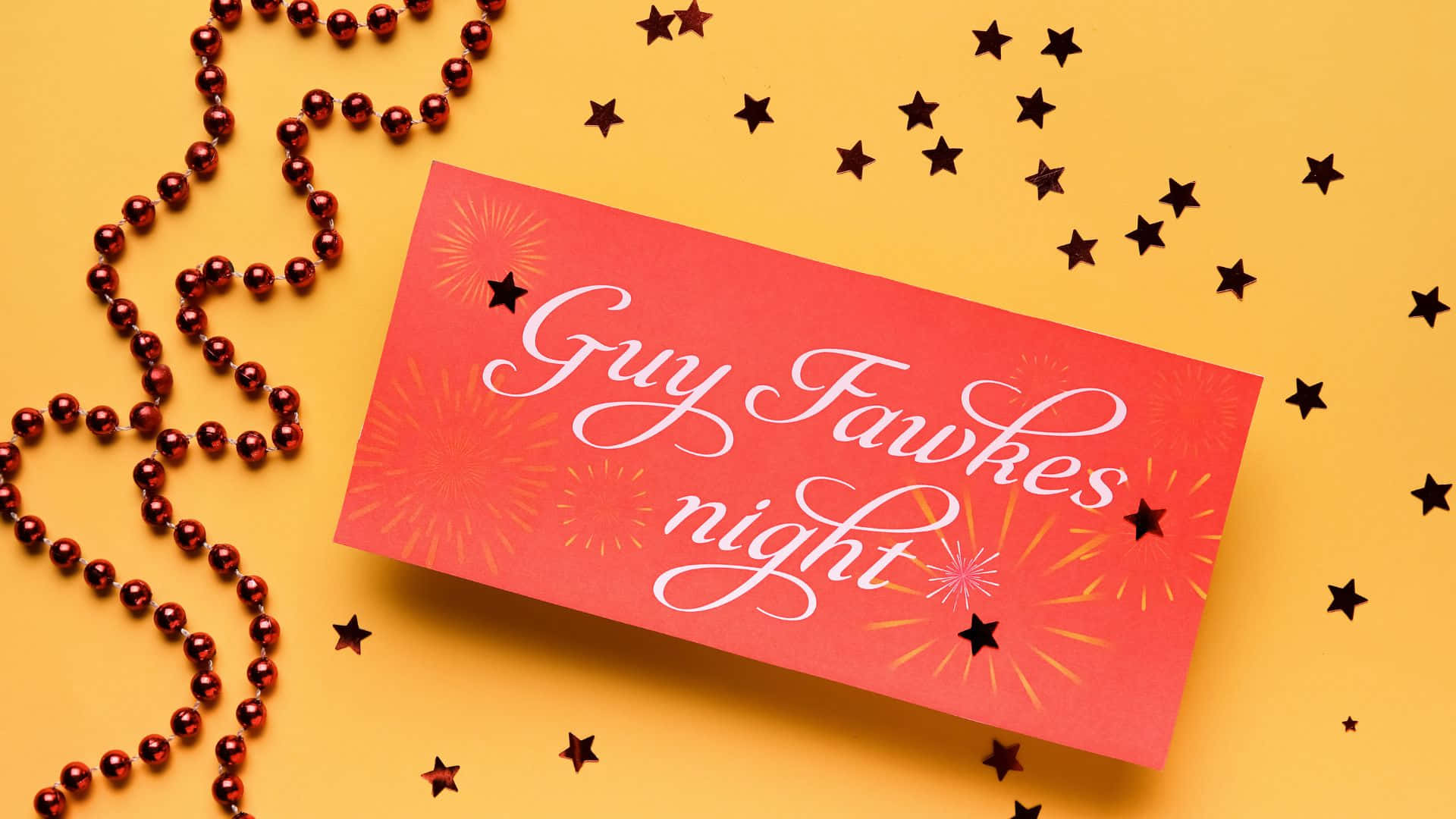 Guy Fawkes Night, red card, white cursive text, Full HD Desktop Wallpaper