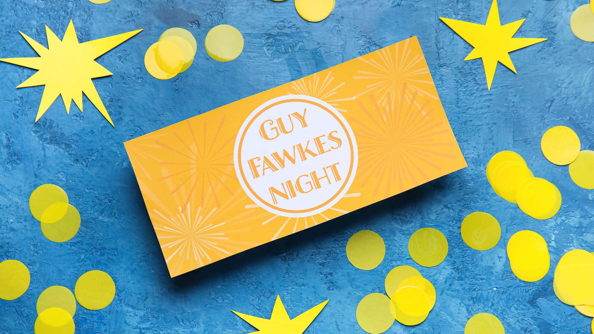 Guy Fawkes Day, vibrant yellow, textured blue surface, Full HD Desktop Wallpaper
