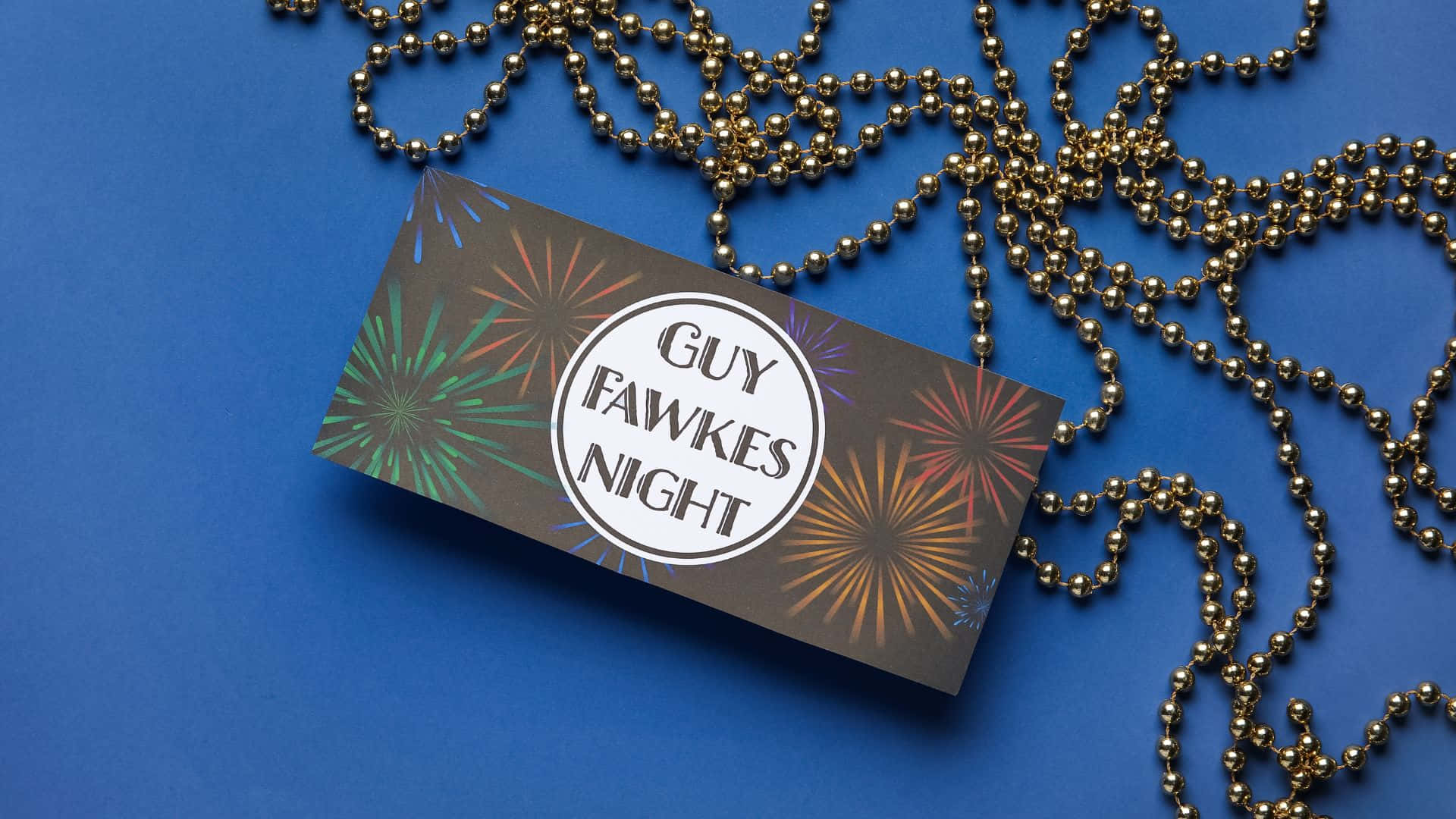 Guy Fawkes Night, colorful fireworks design, blue surface, Full HD Desktop Wallpaper