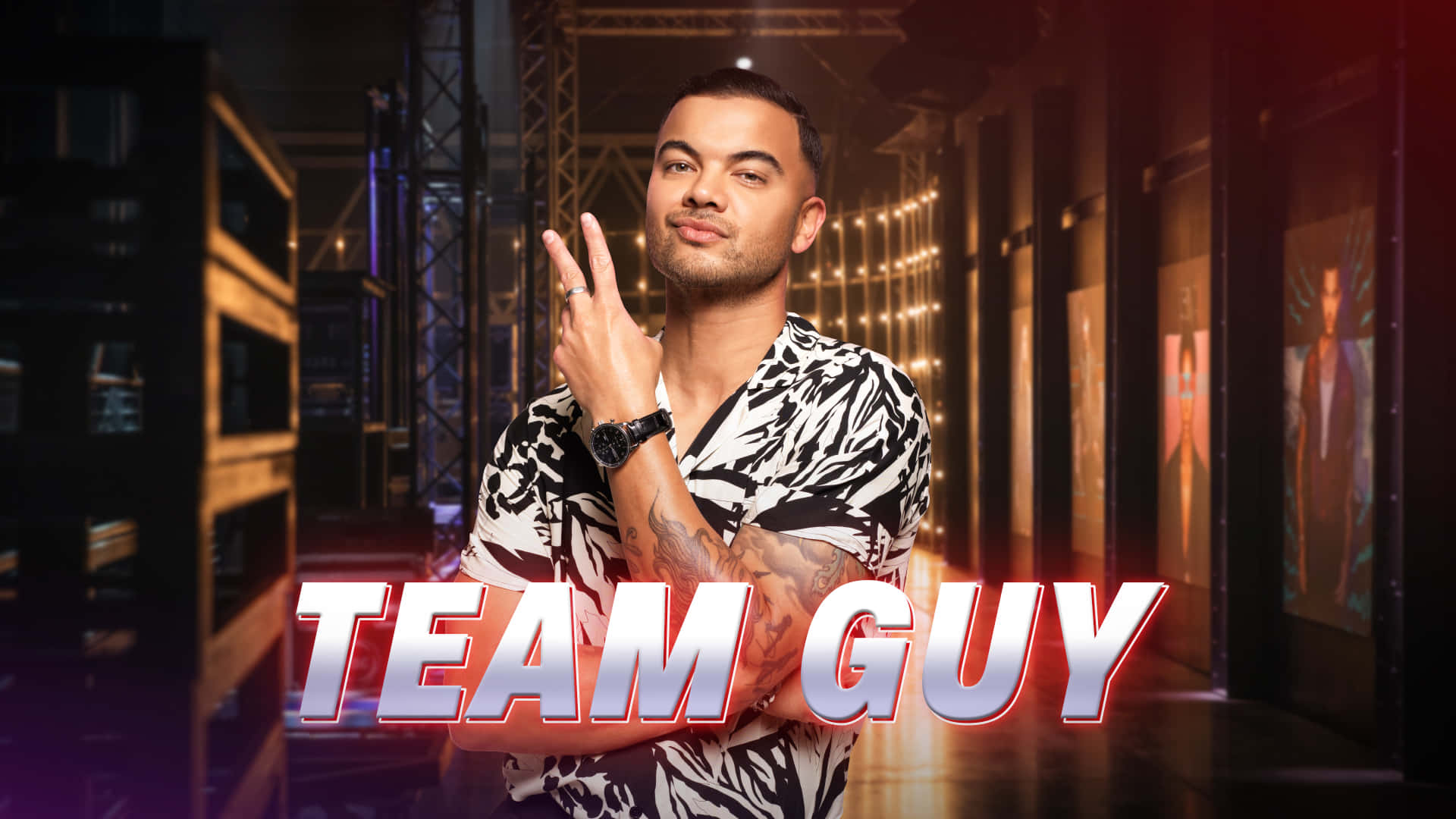 Guy Sebastian, black and white patterned shirt, dimly lit studio, Full HD Desktop Wallpaper
