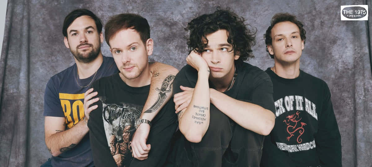 band members, textured gray backdrop, tattoos, SD Desktop Wallpaper