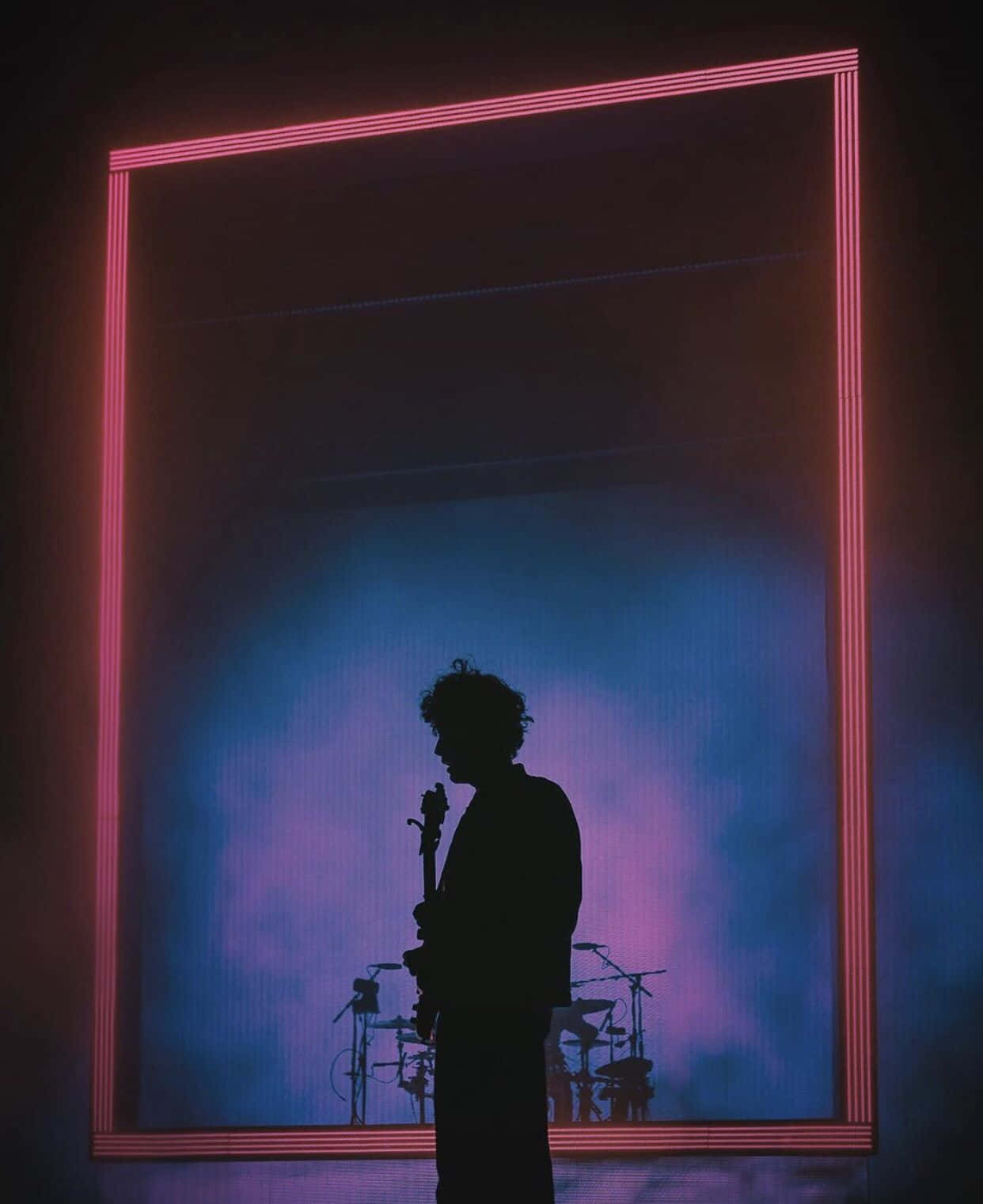 neon frame, pink neon, hazy blue-purple stage backdrop, HD Phone Wallpaper