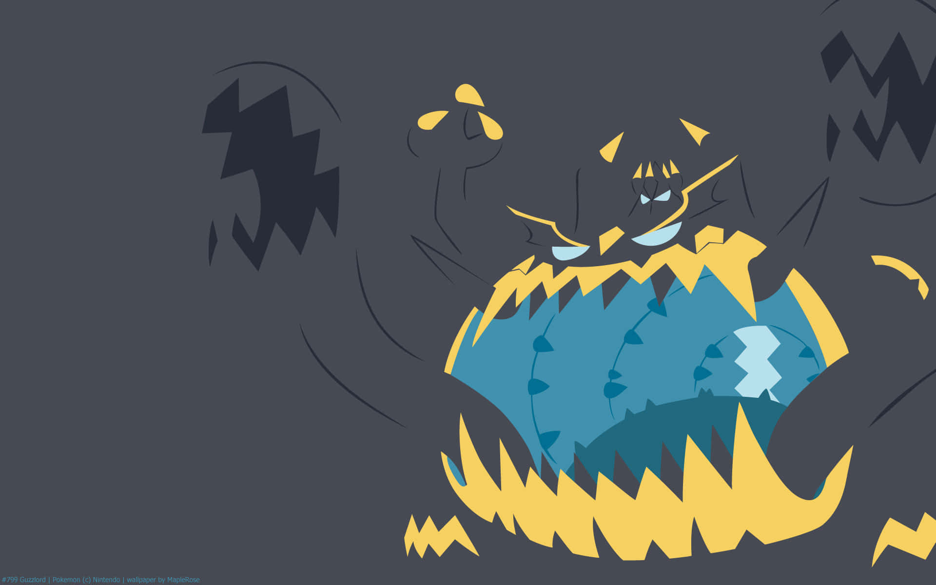 Guzzlord, blue body, yellow spikes, Full HD Desktop Wallpaper