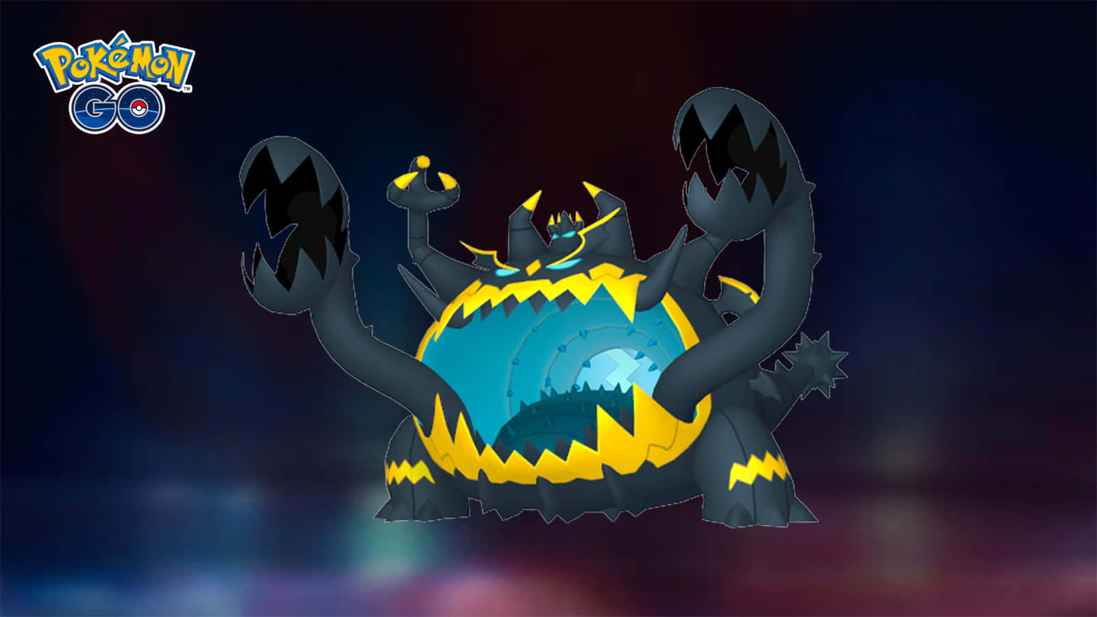 Guzzlord, black and yellow, glowing blue core, HD Desktop Wallpaper
