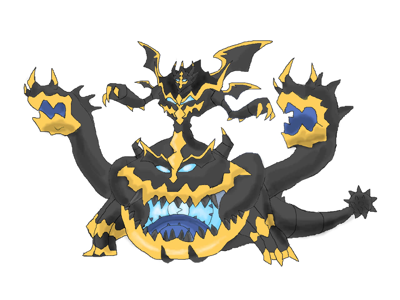 Guzzlord, black and yellow, bat wings, HD Desktop Wallpaper
