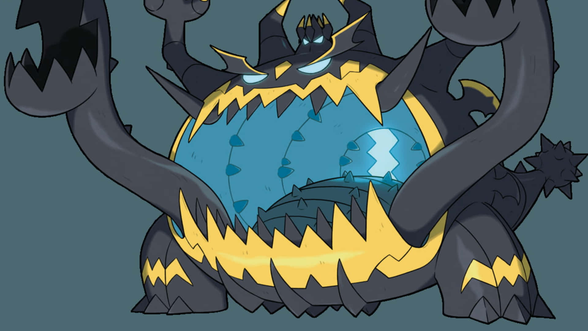 Guzzlord, big open mouth, dark gray and yellow, Full HD Desktop Wallpaper