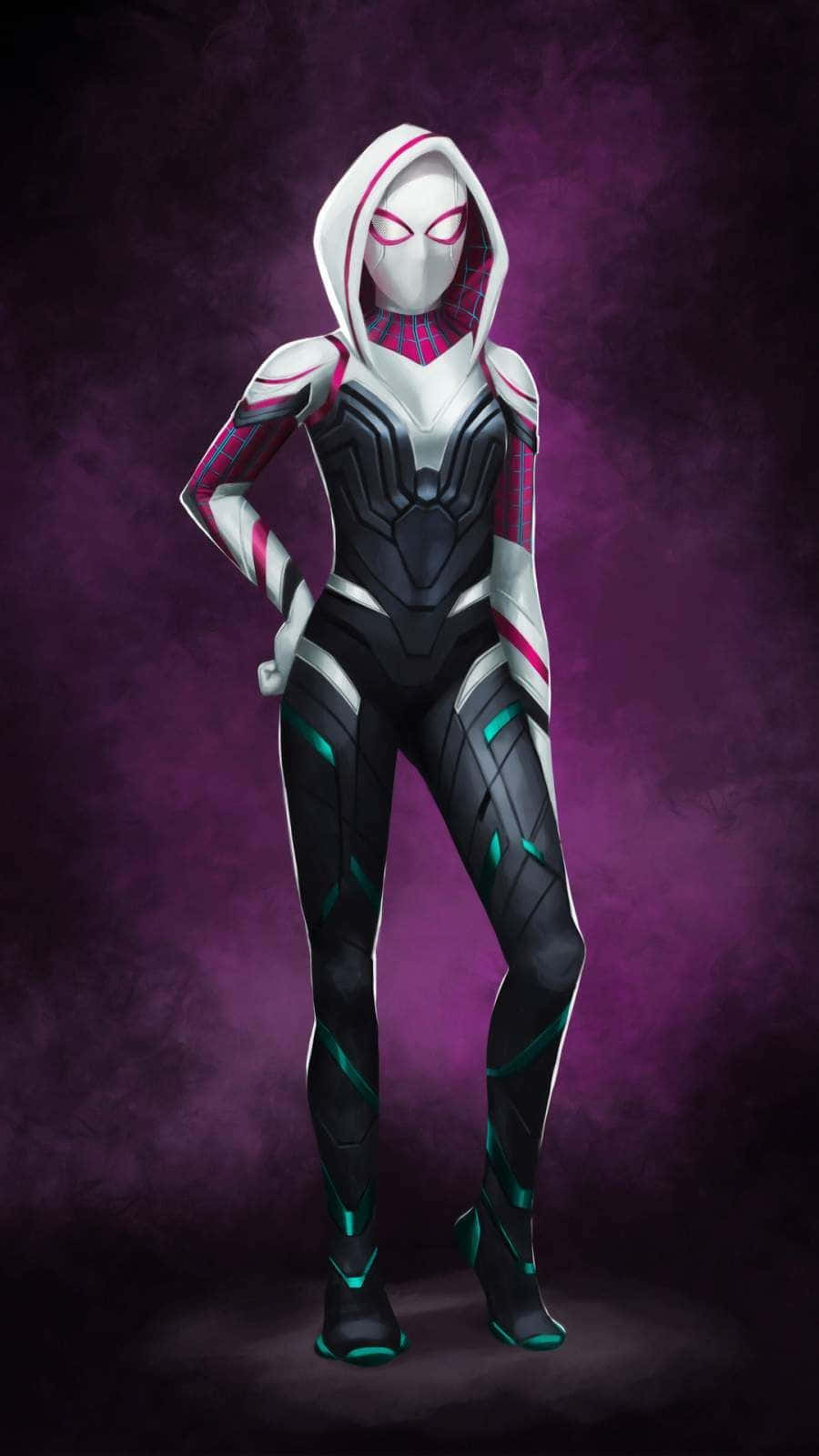 Gwen Stacy, white black and teal suit, pink accents, HD Phone Wallpaper