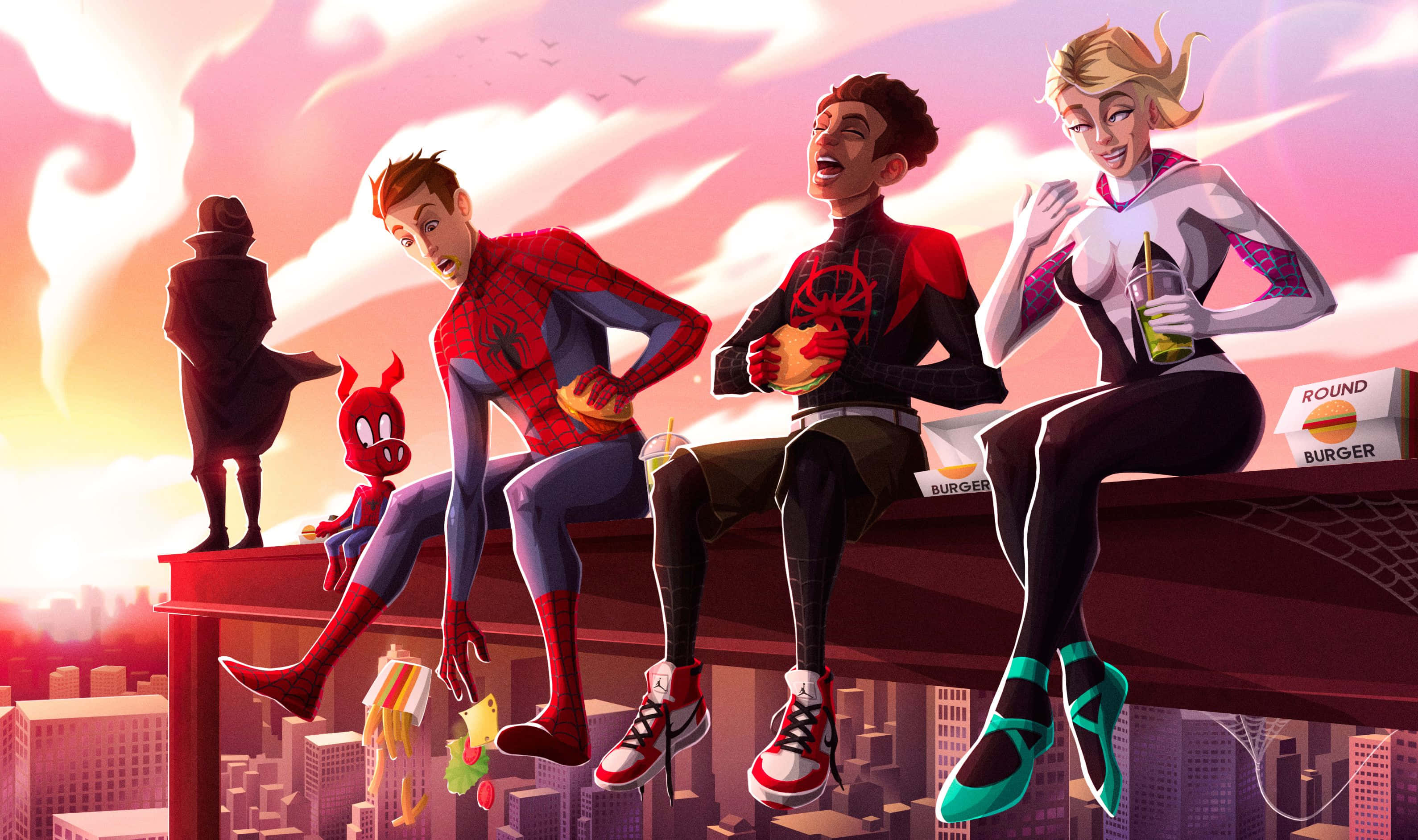 Gwen Stacy, Spider heroes, rooftop, 2K Desktop Wallpaper