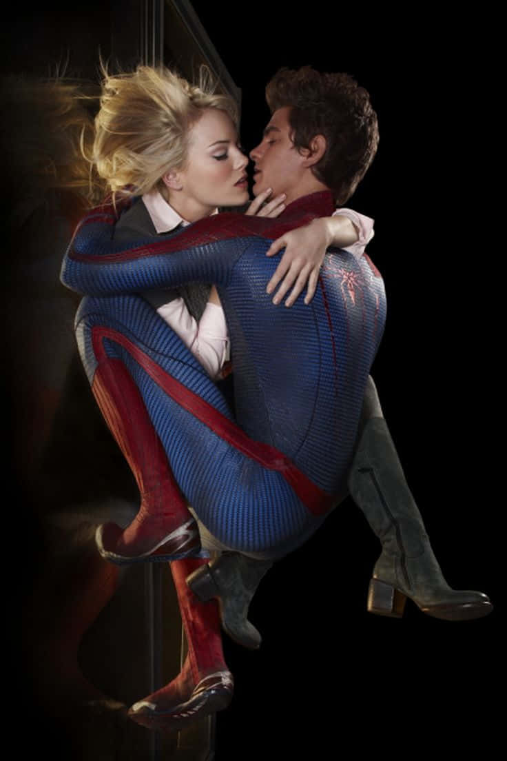 Gwen Stacy, blue and red suits, motion-blurred hair, SD Phone Wallpaper