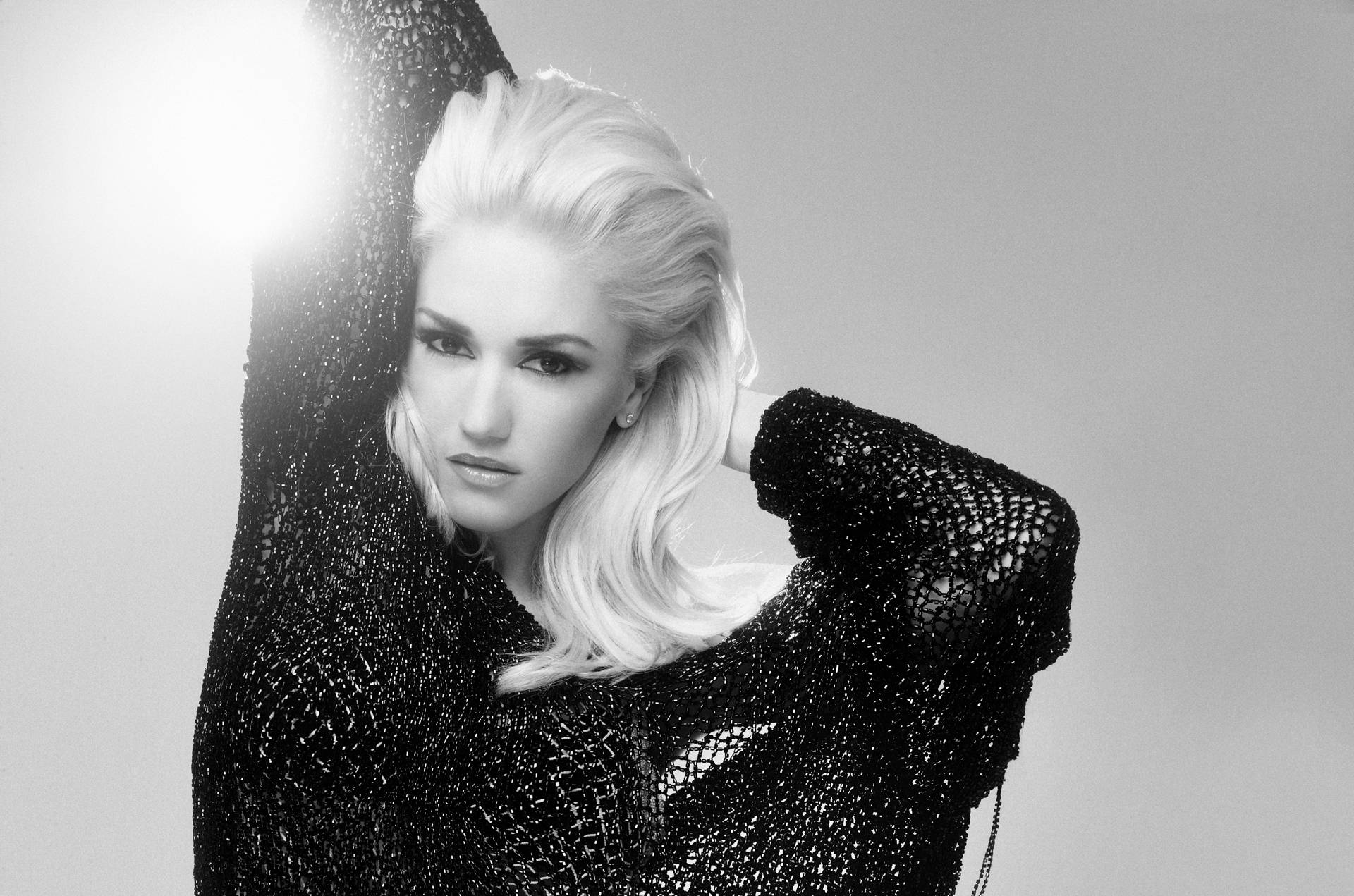 Gwen Stefani, black and white portrait, blonde woman, Full HD Desktop Wallpaper