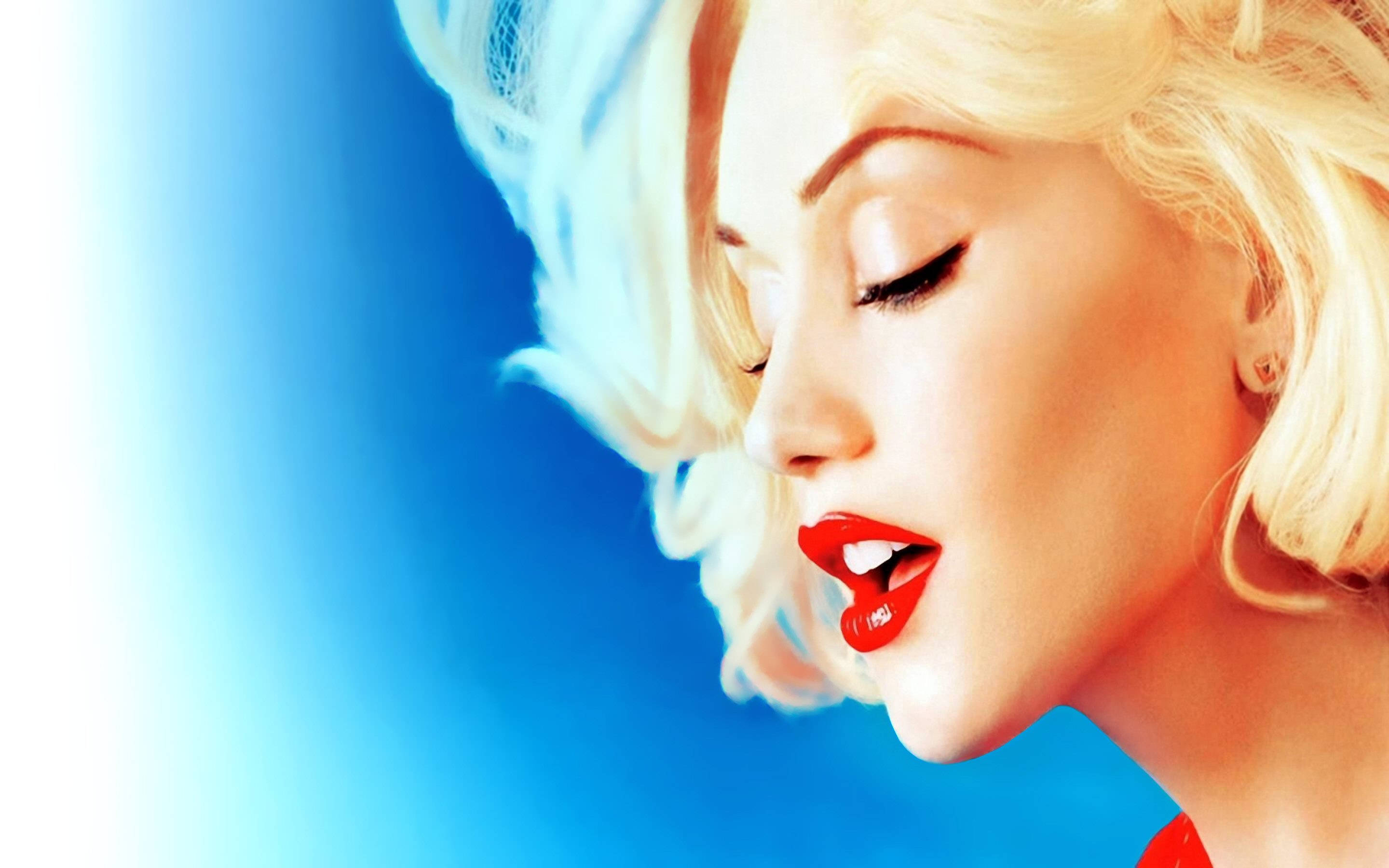 Gwen Stefani, red lips, blonde woman, 2K Desktop Wallpaper