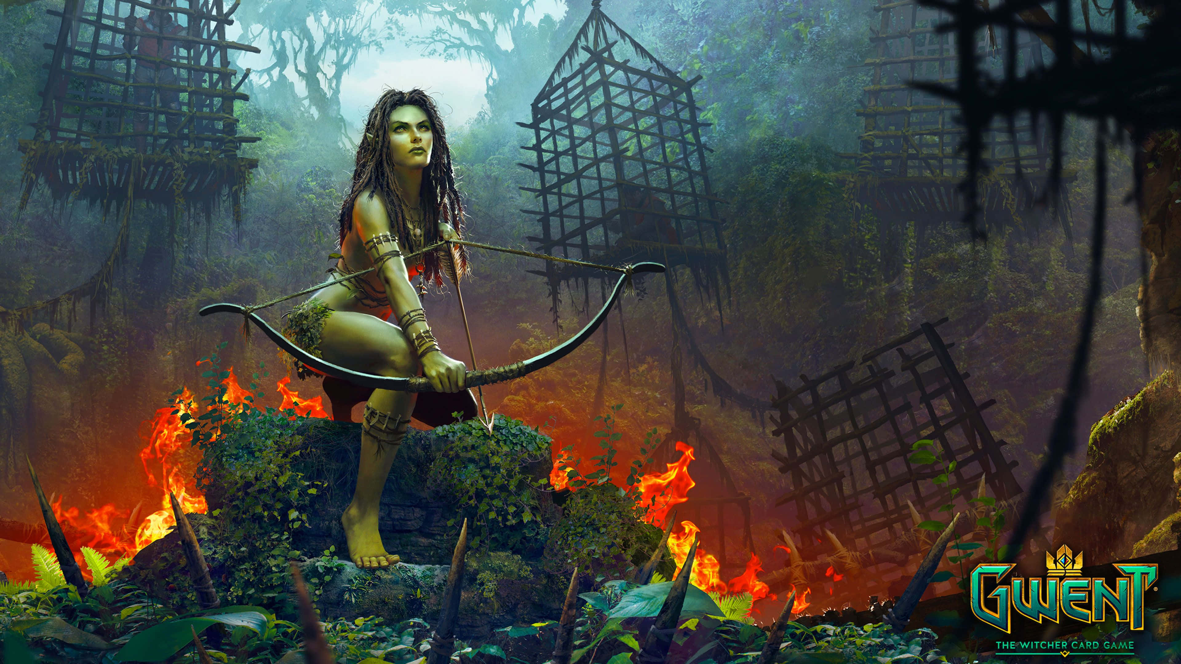 Gwent The Witcher Card Game, archer, jungle fire, 4K Desktop Wallpaper