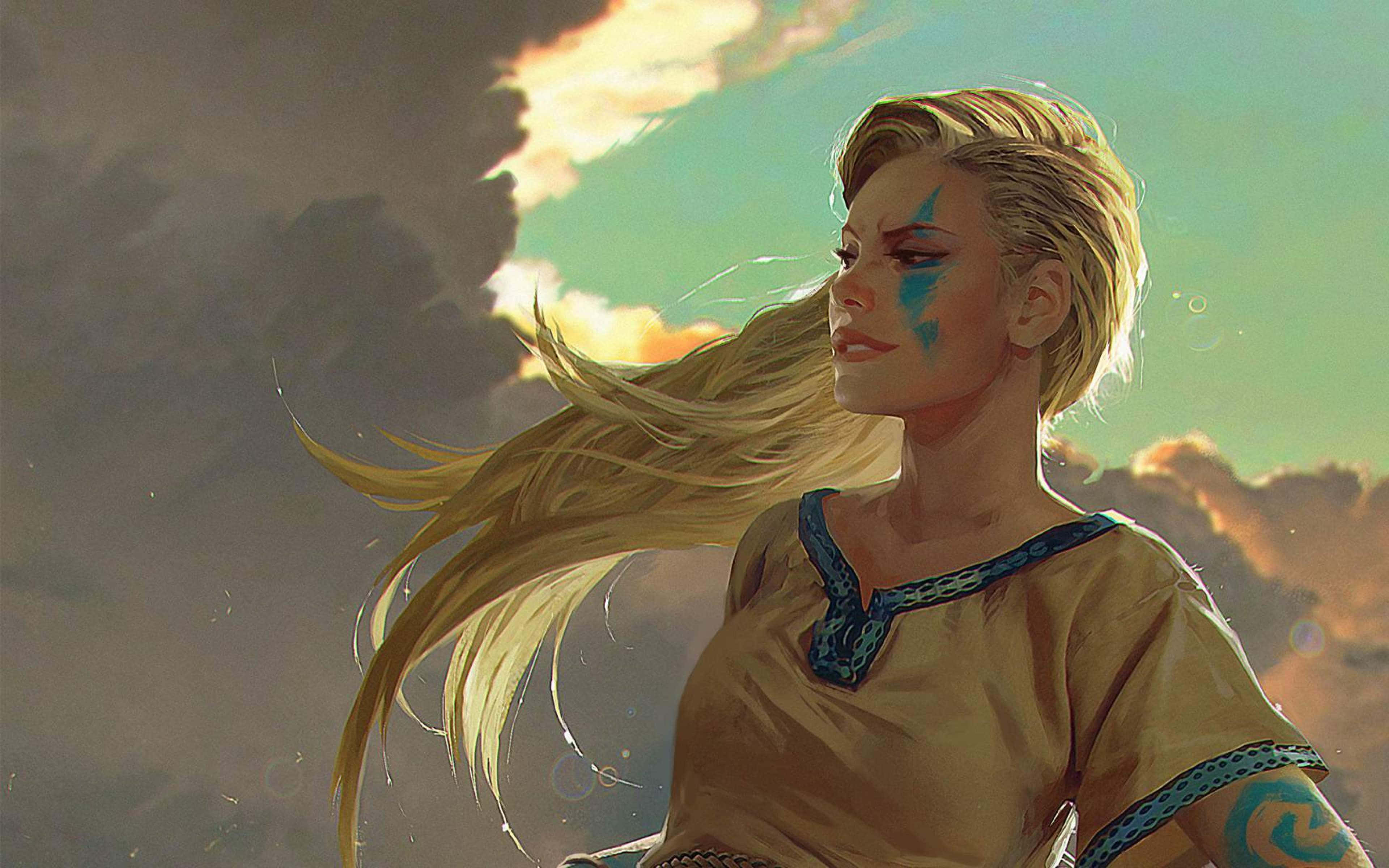 Gwent The Witcher Card Game, blonde woman, blue face paint, 4K Desktop Wallpaper