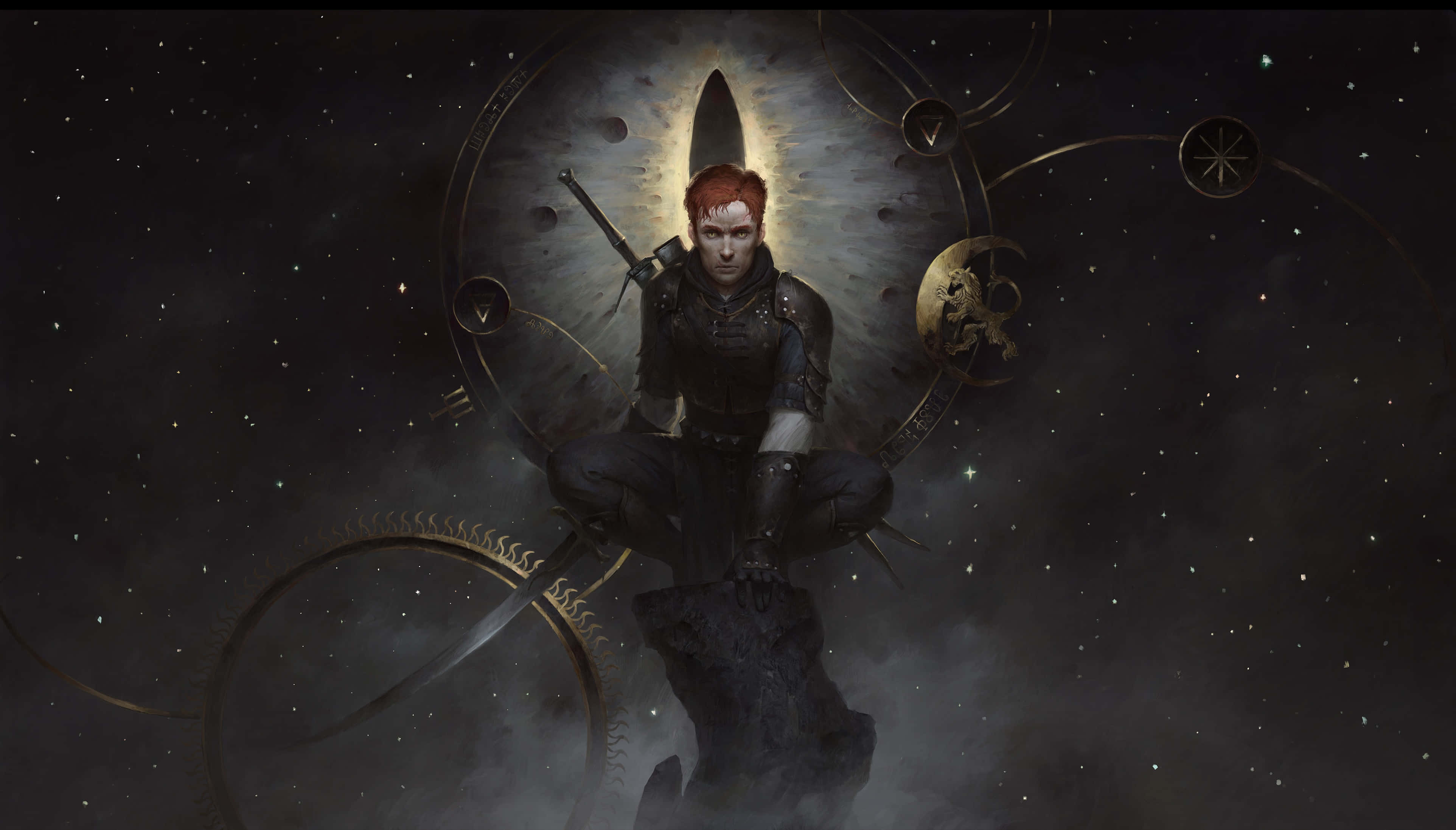 Gwent The Witcher Card Game, red-haired warrior, rocky outcrop, 4K Desktop Wallpaper