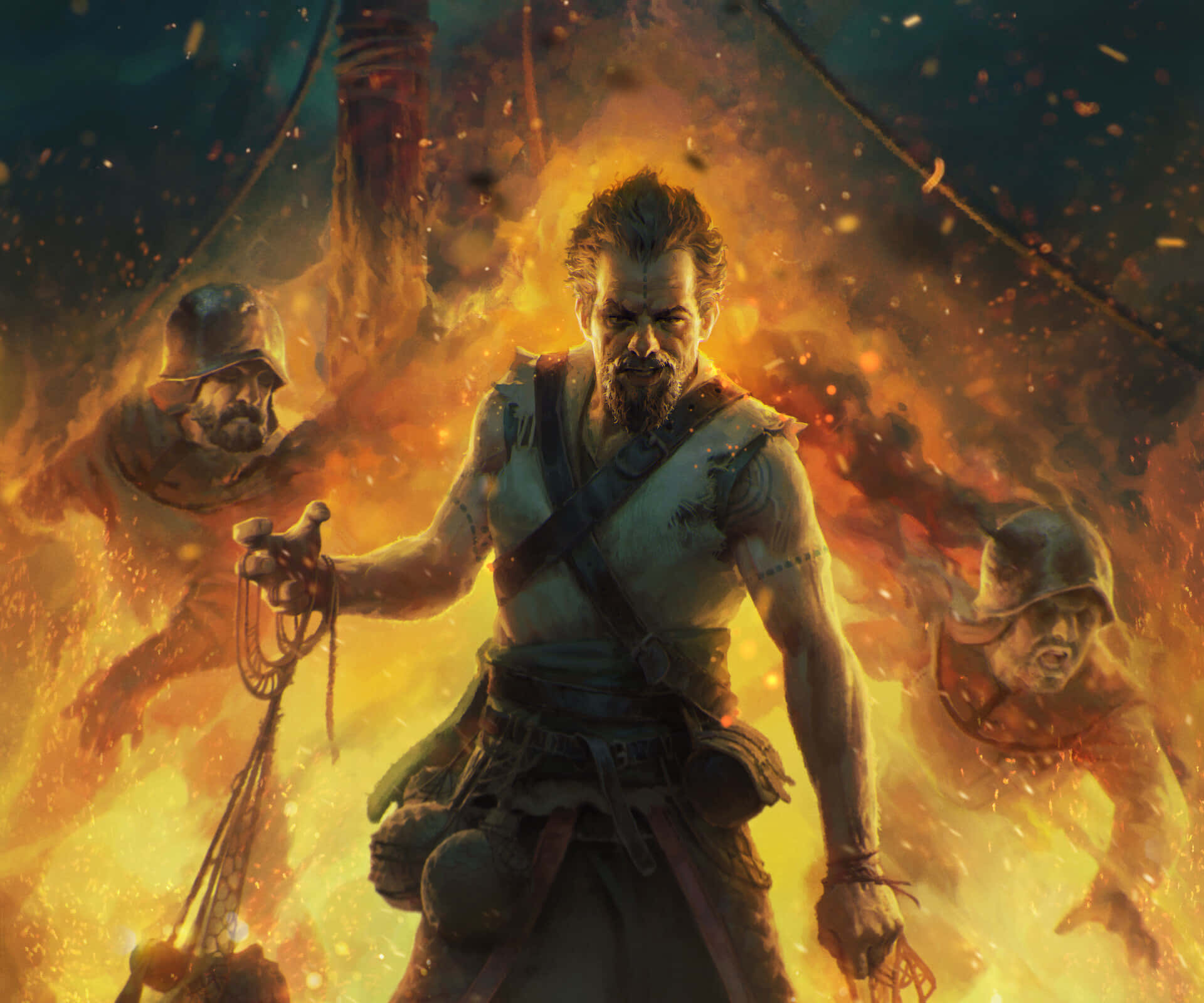 The Witcher Gwent, duel under moonlight, bearded warrior, Full HD Desktop Wallpaper