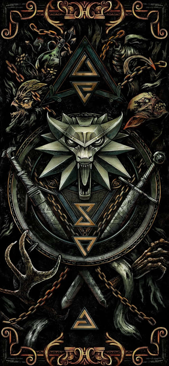 Gwent The Witcher Card Game, silver wolf head emblem, swords, HD Phone Wallpaper