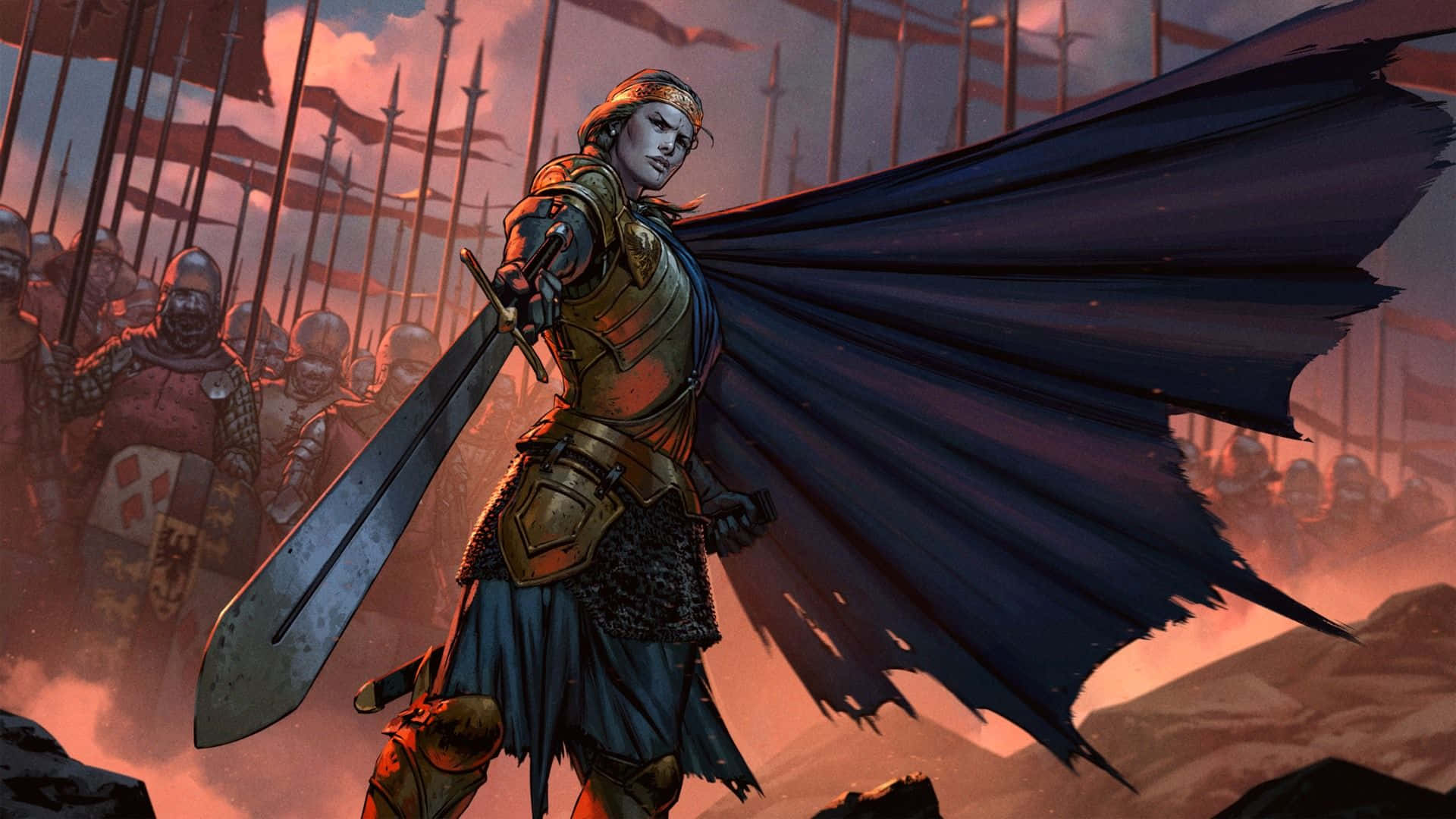 Gwent: The Witcher Card Game, knight, golden armor, Full HD Desktop Wallpaper