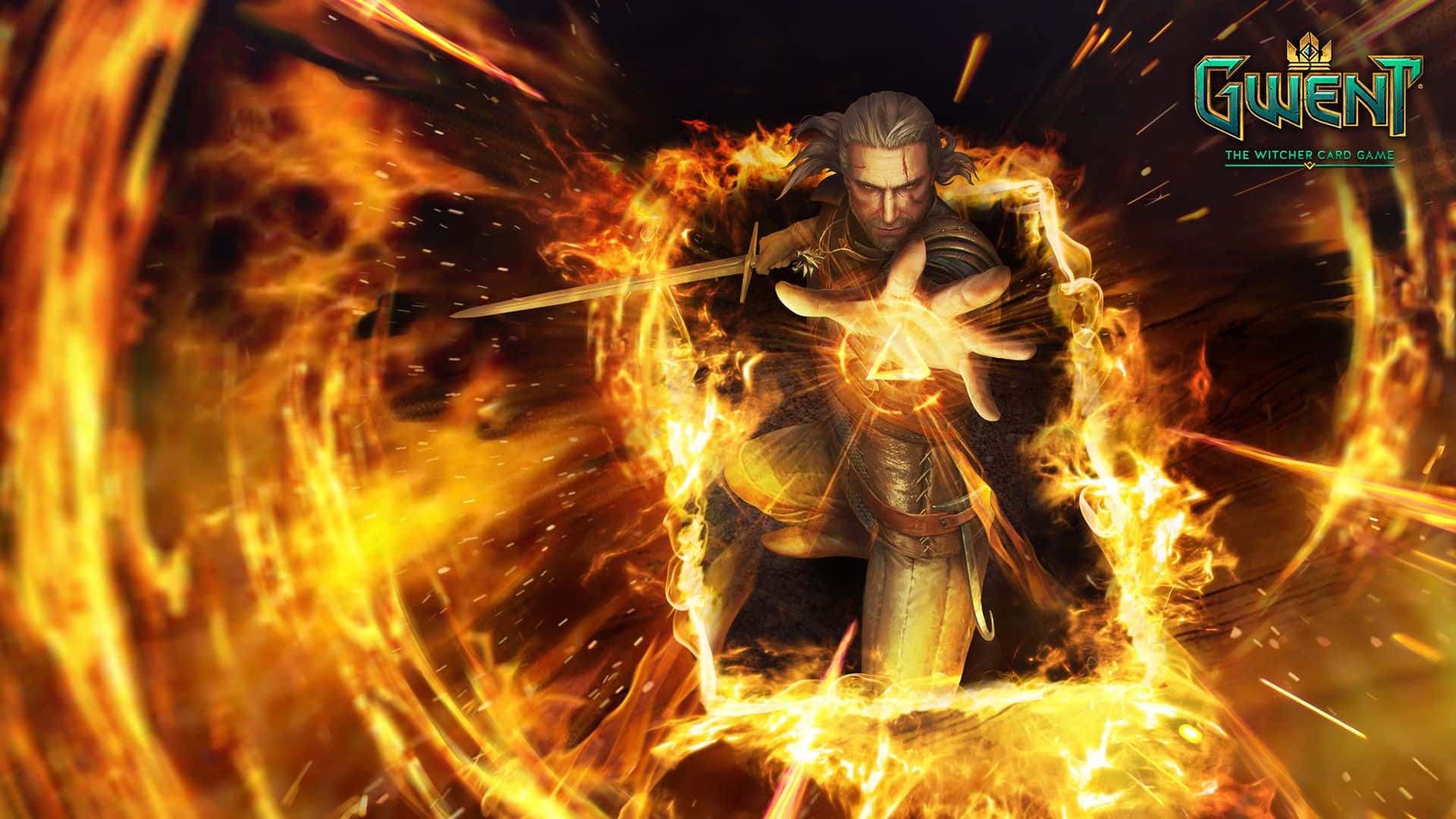 Gwent: The Witcher Card Game, warrior, fiery magic, Full HD Desktop Wallpaper