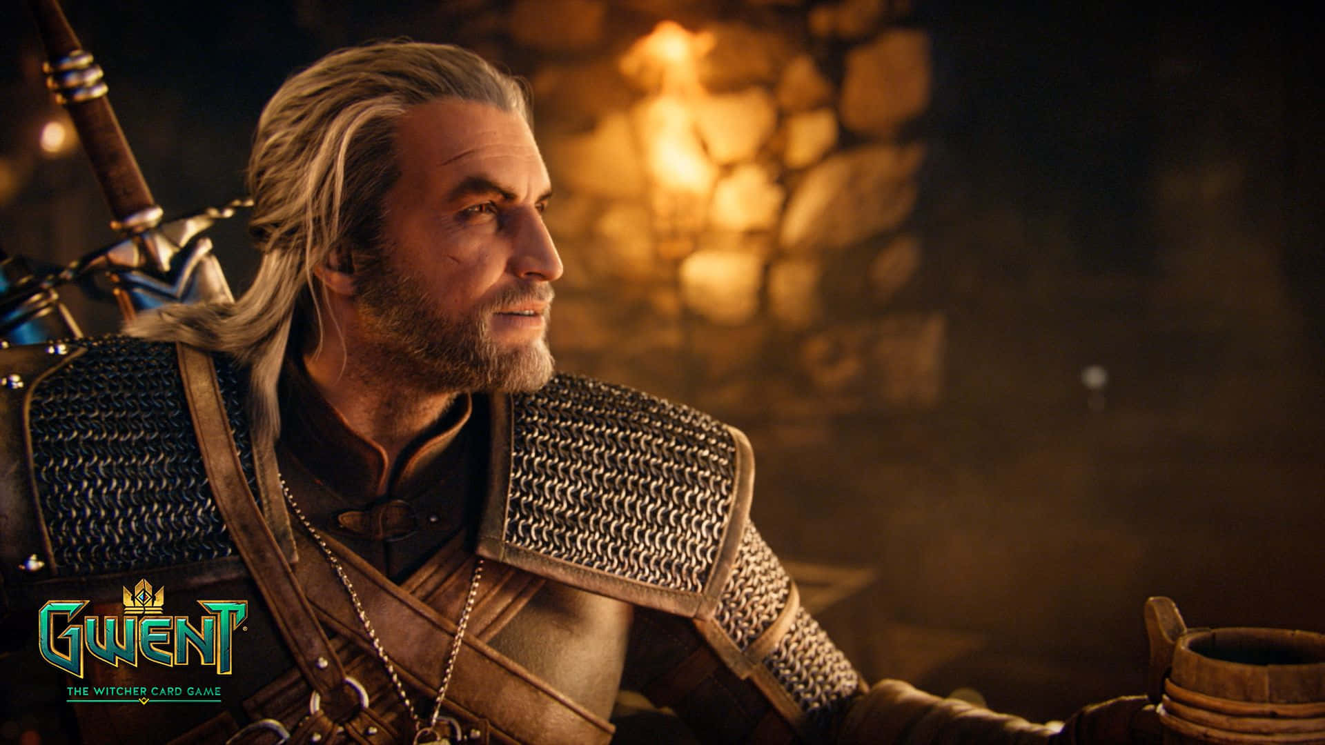 Gwent: The Witcher Card Game, grizzled warrior, silver hair, Full HD Desktop Wallpaper
