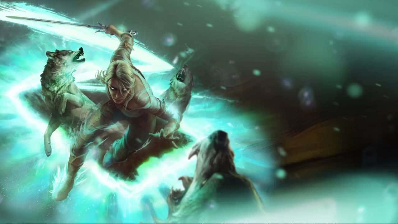 Gwent: The Witcher Card Game, warrior with blonde hair, glowing sword, HD Desktop Wallpaper
