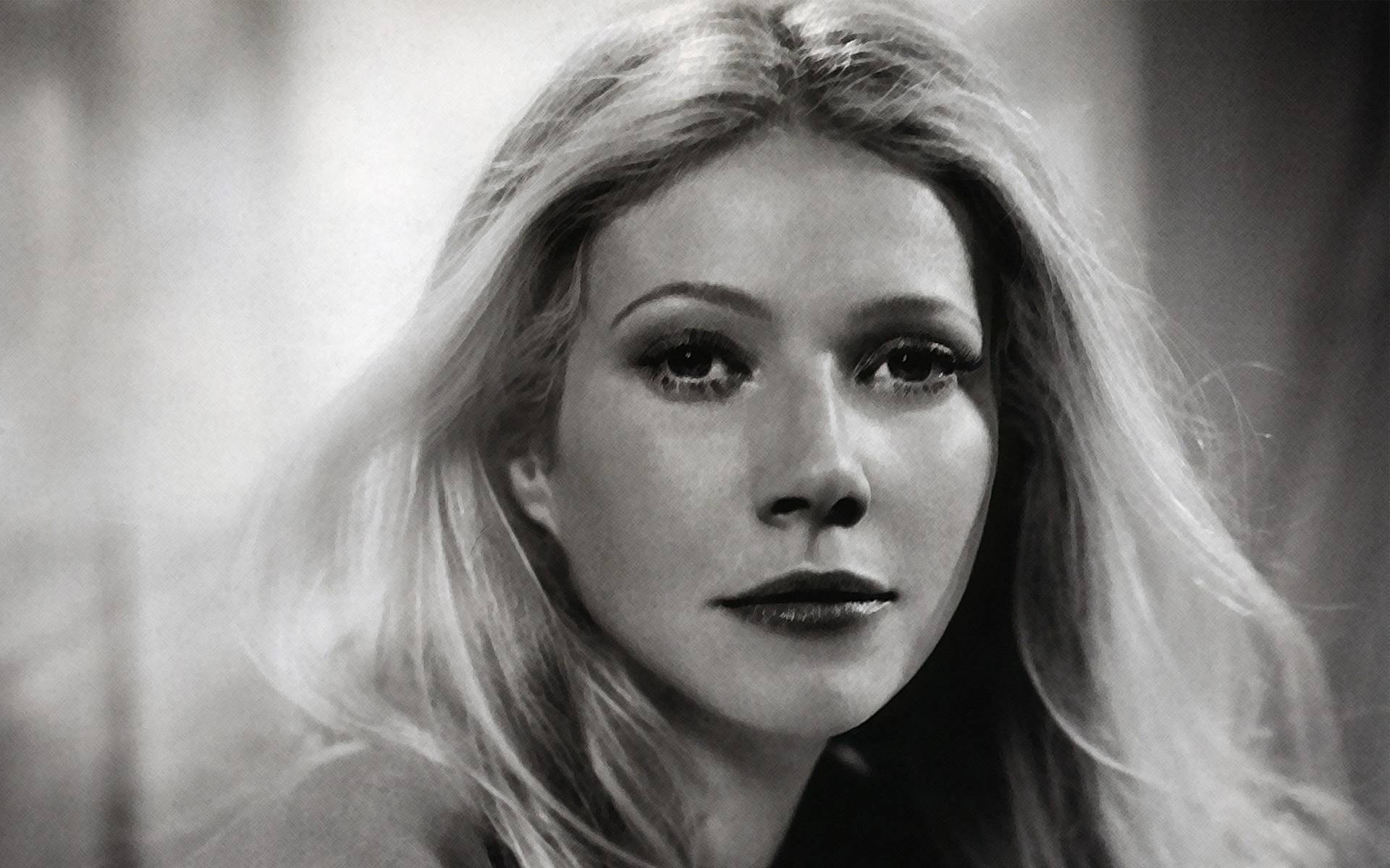 Gwyneth Paltrow, black and white, close-up portrait, Full HD Desktop Wallpaper