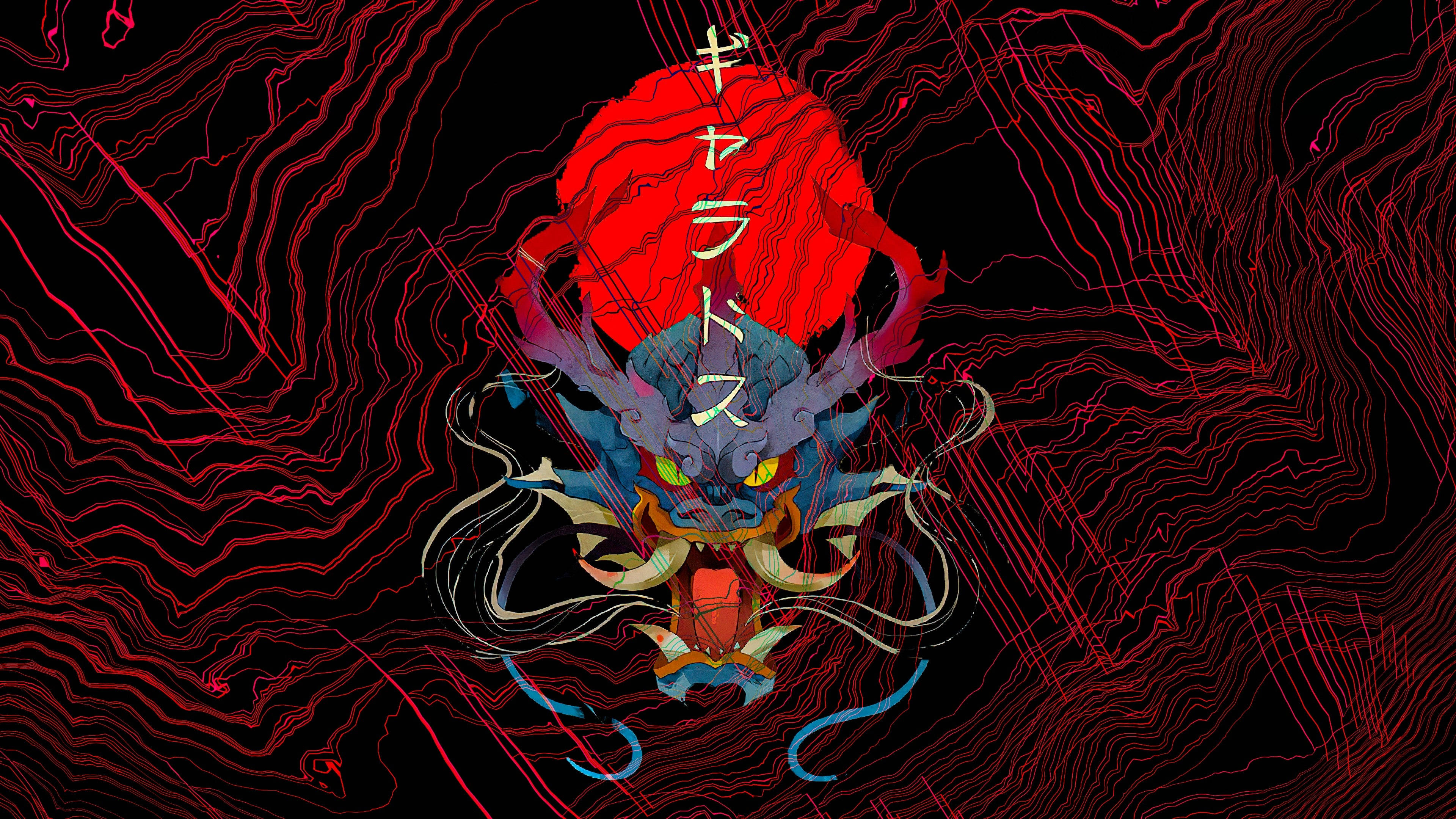 Gyarados, blue dragon, glowing yellow eyes, 4K Desktop Wallpaper