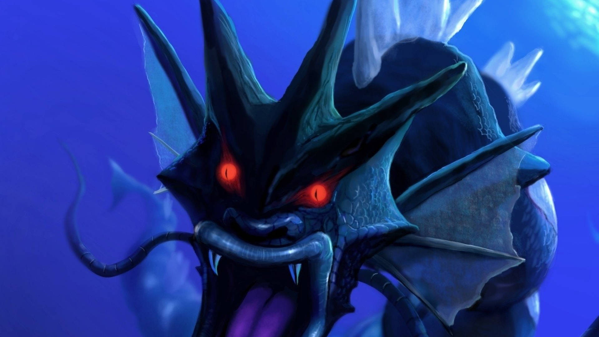 Gyarados, red eyes, dark blue, Full HD Desktop Wallpaper