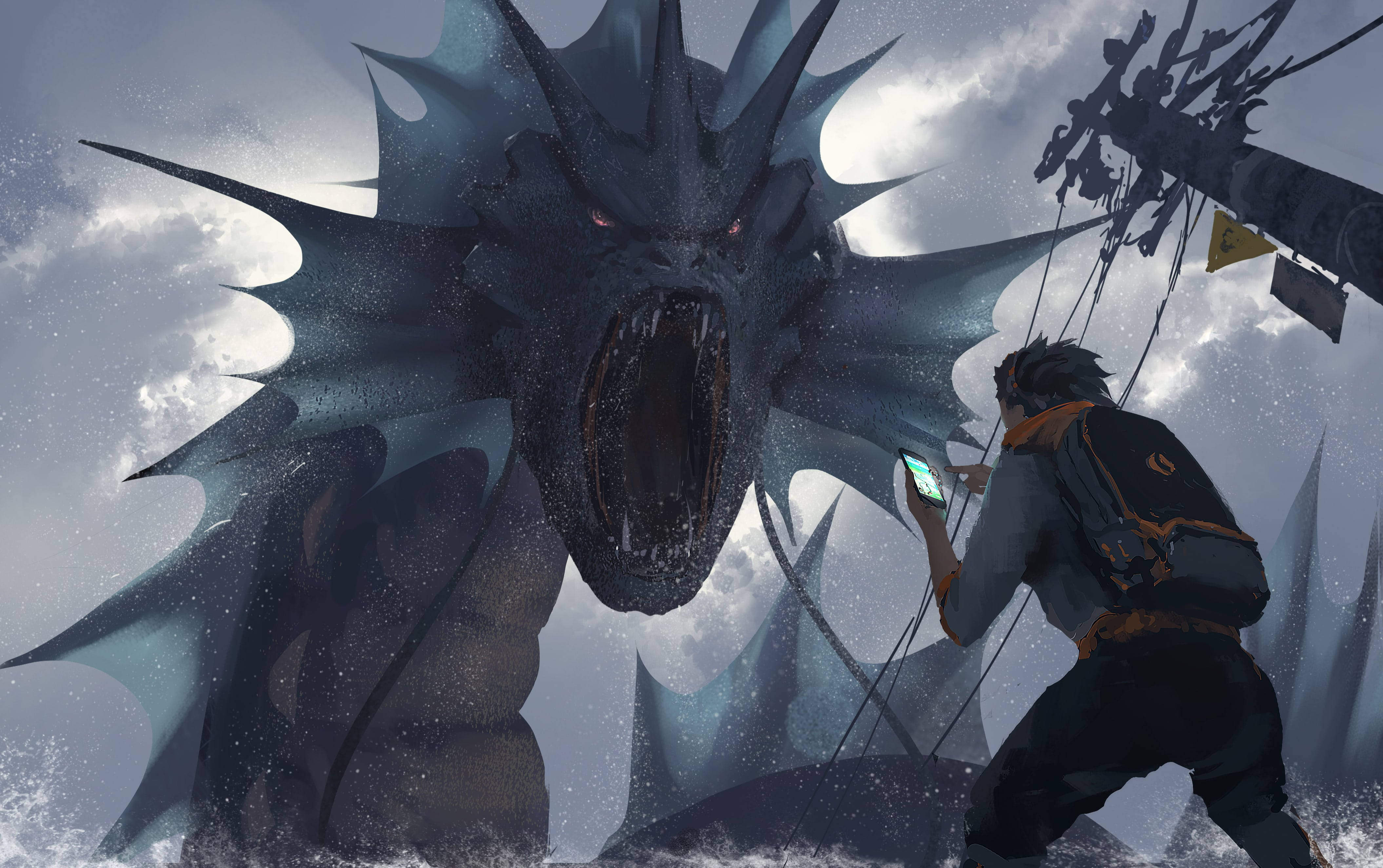 Gyarados, sea monster, stormy cliff, 4K Desktop Wallpaper