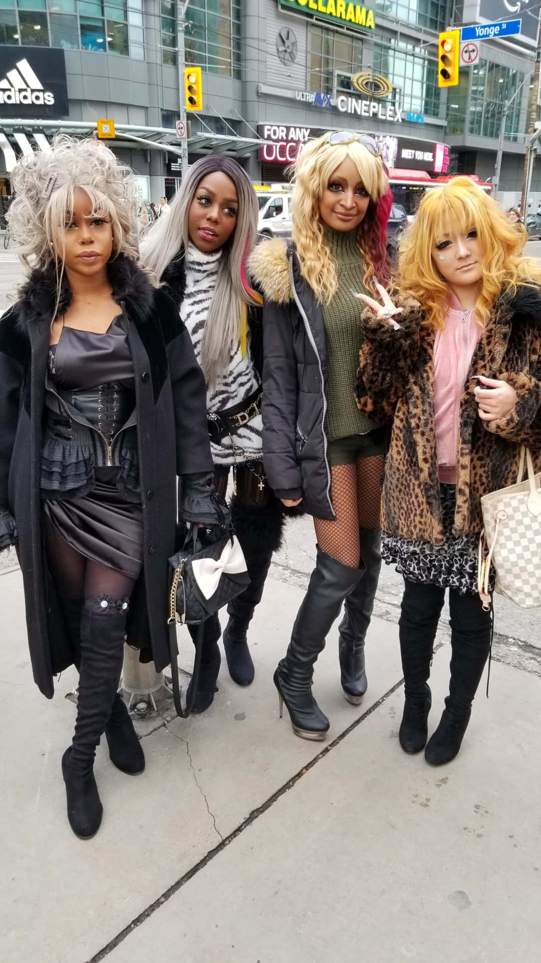 Modern Gyaru Fashionista, city sidewalk, storefronts, Full HD Phone Wallpaper