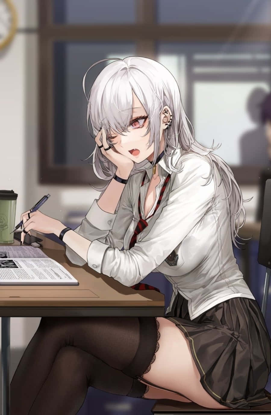Gyaru, silver-haired, anime girl, HD Phone Wallpaper