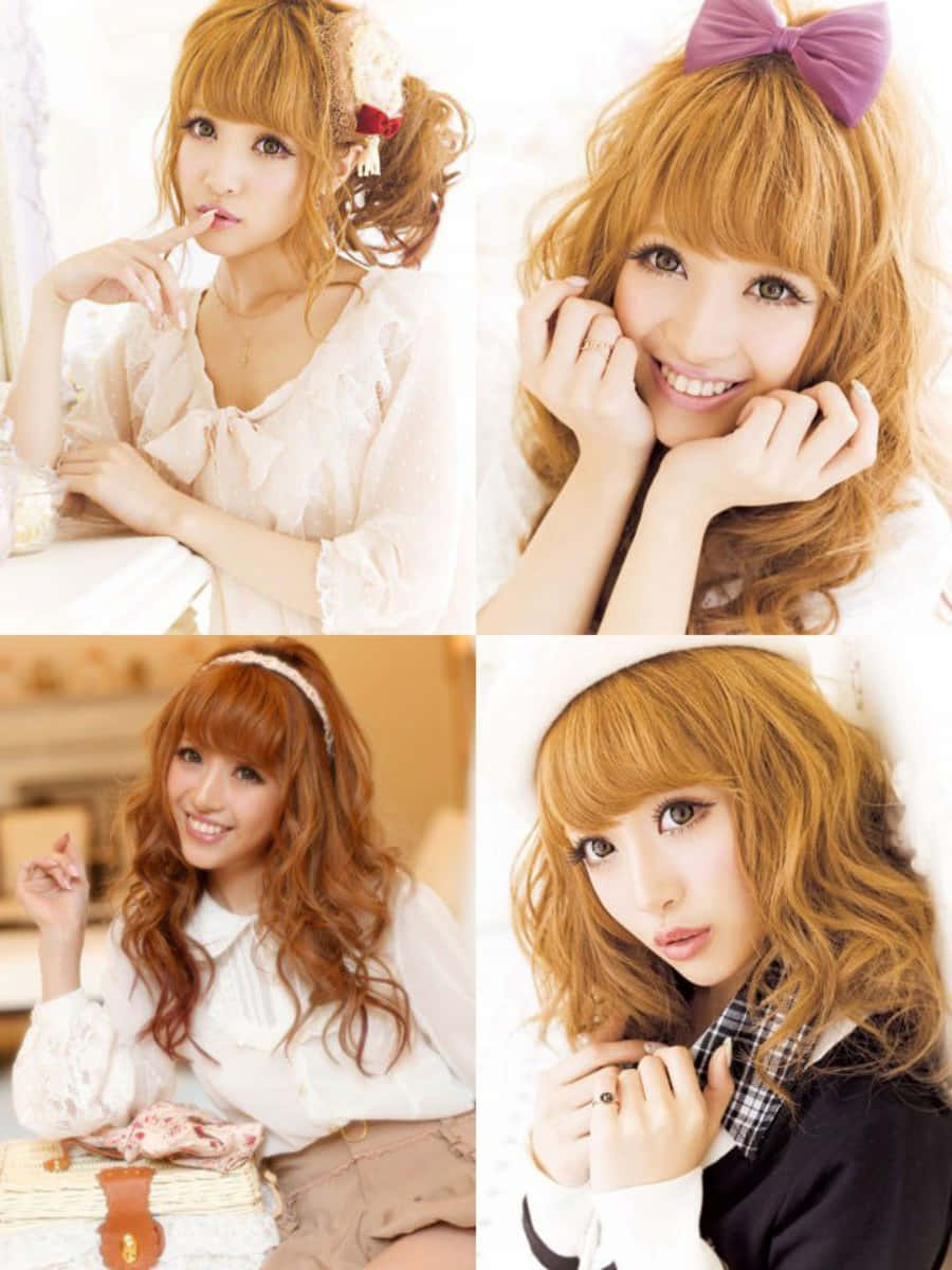 Gyaru, orange hair, playful updos, SD Phone Wallpaper