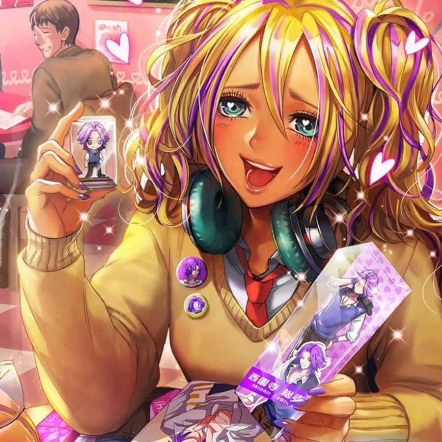 Gyaru, blonde and purple hair, sparkly pink room, SD Desktop Wallpaper