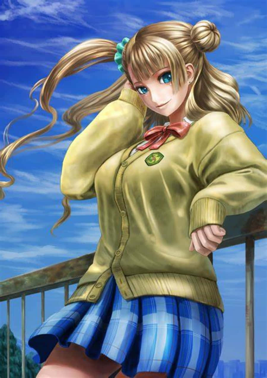 Gyaru, blonde pigtails, blue eyes, SD Phone Wallpaper