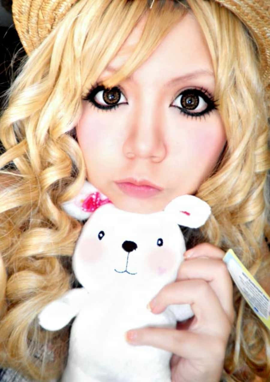 Gyaru, blonde curls, dramatic makeup, SD Phone Wallpaper