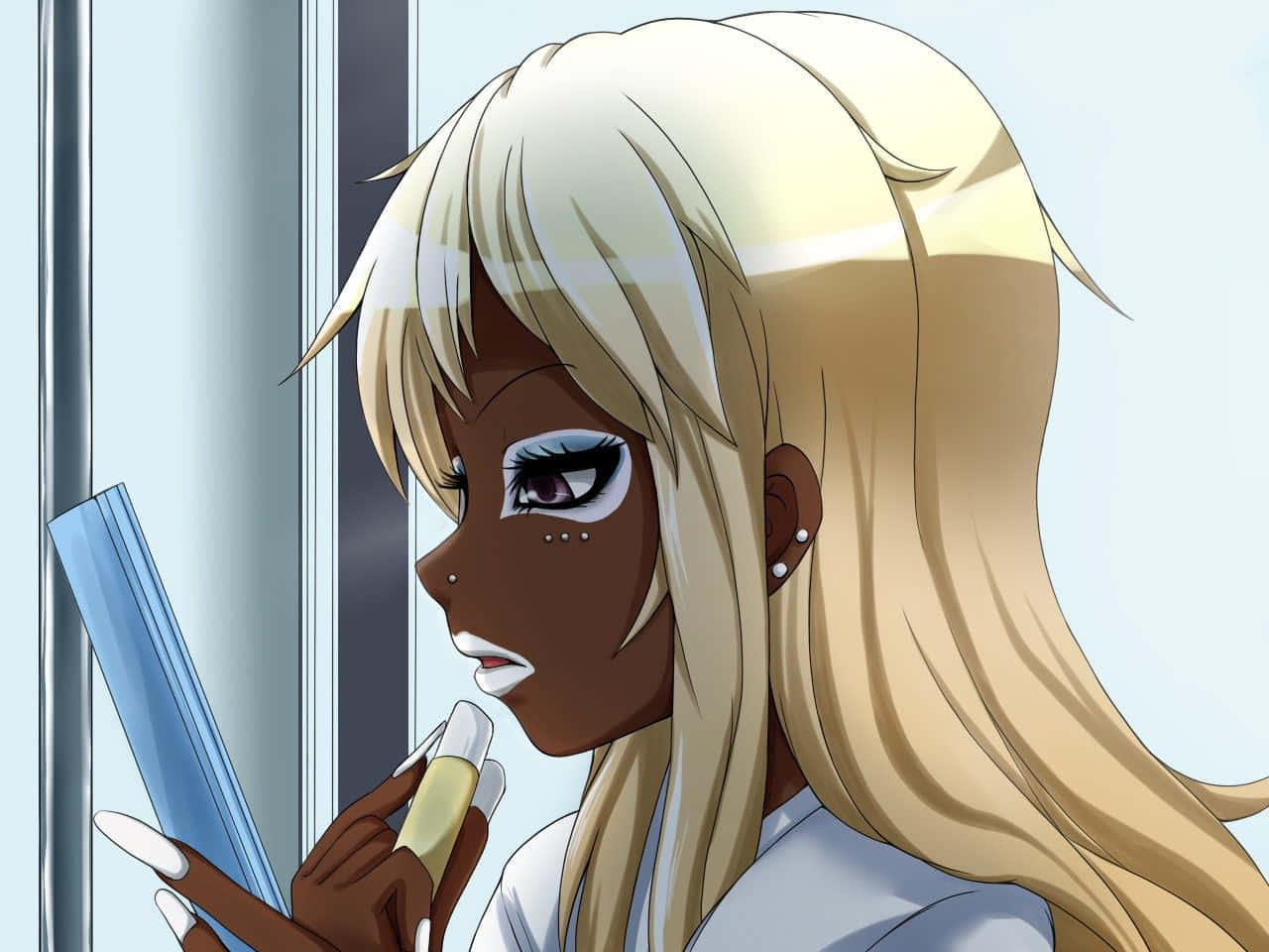 Gyaru, blonde anime girl, dark skin, HD Desktop Wallpaper
