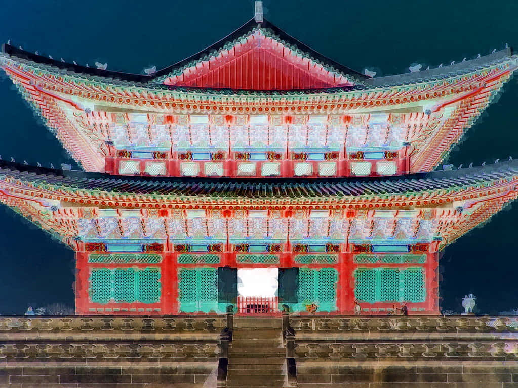 Gyeongbokgung Palace, red, teal, SD Desktop Wallpaper