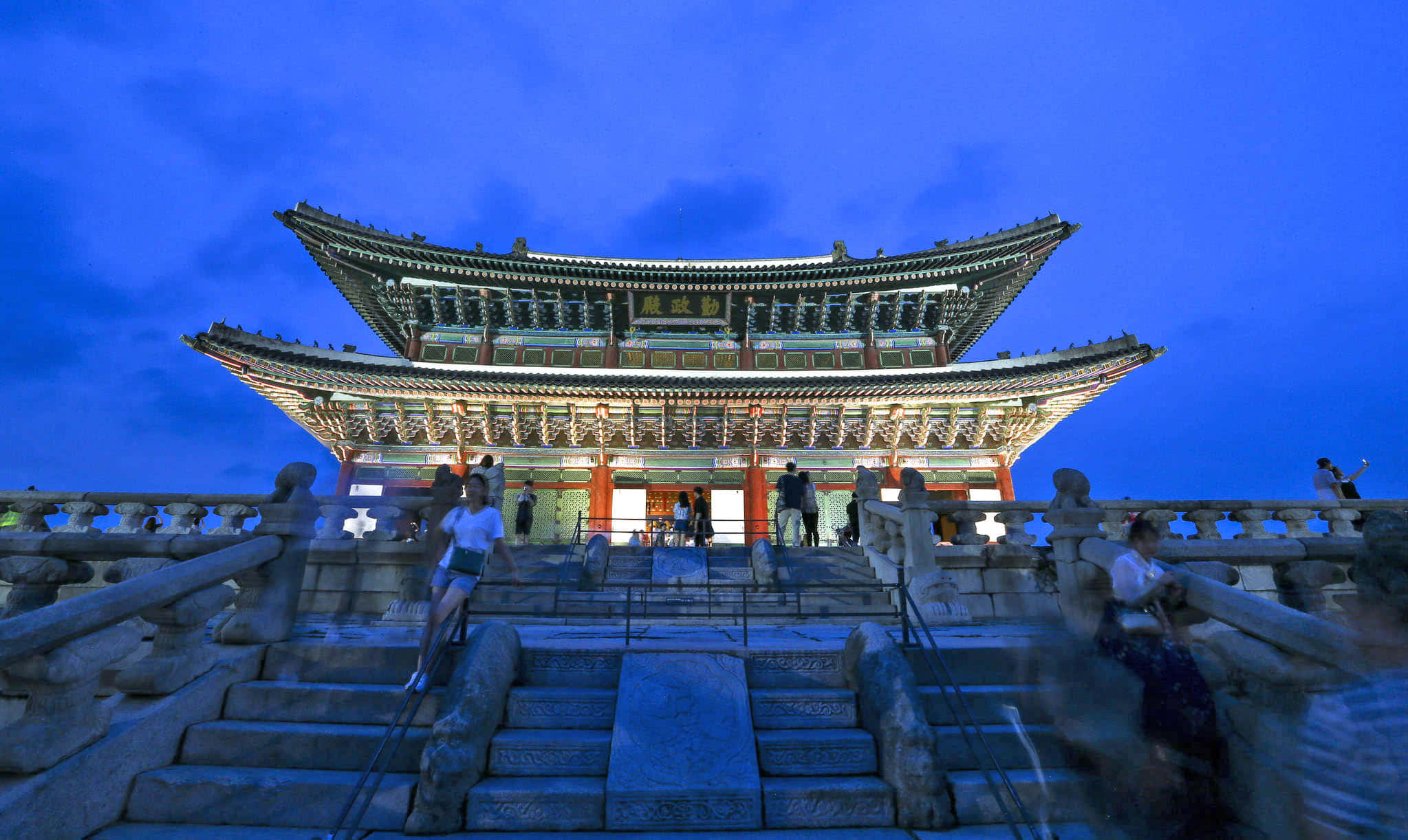 Gyeongbokgung Palace, traditional Korean pavilion, dusk, Full HD Desktop Wallpaper