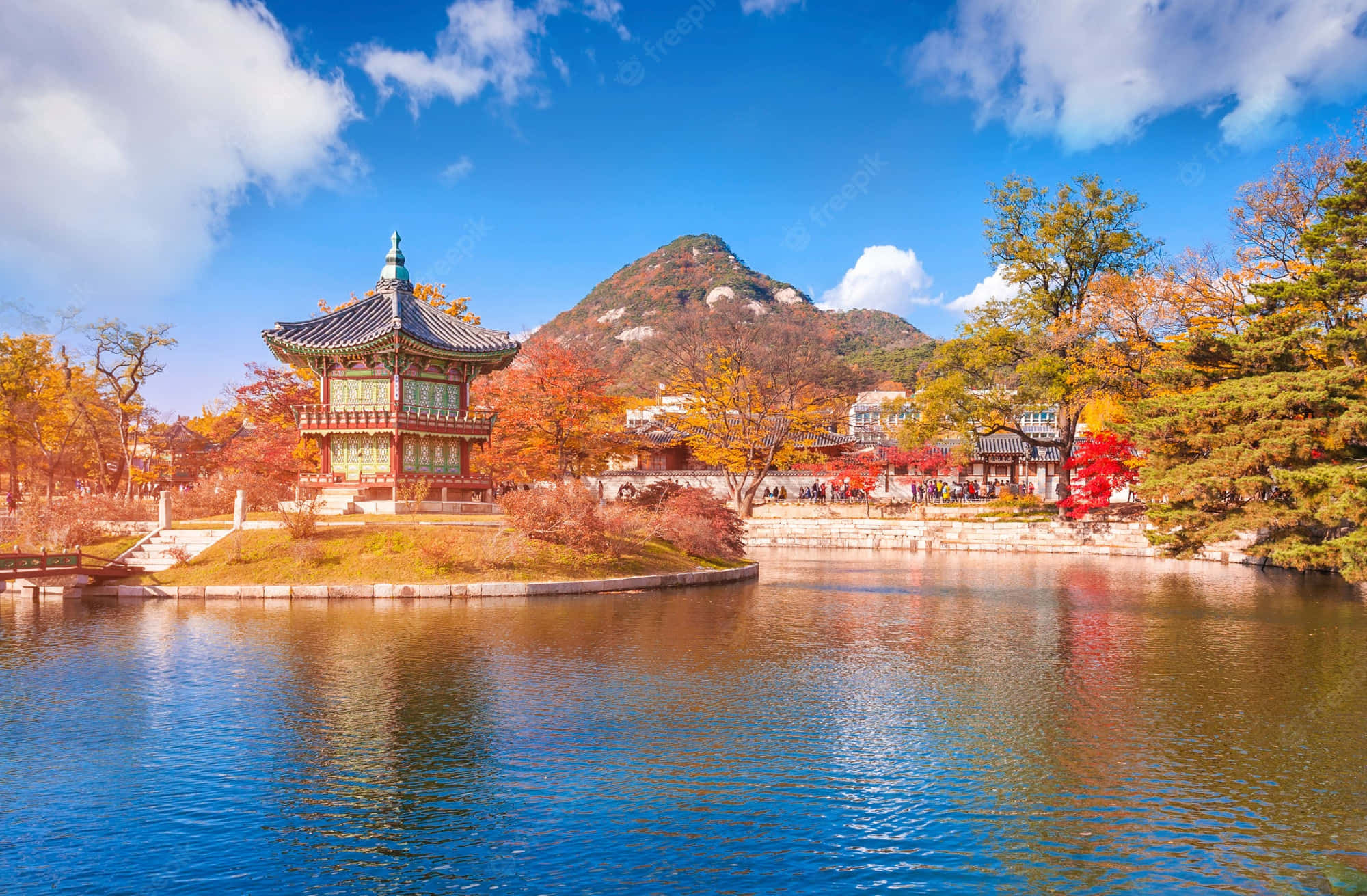 Gyeongbokgung Palace, autumn, red orange leaves, Full HD Desktop Wallpaper
