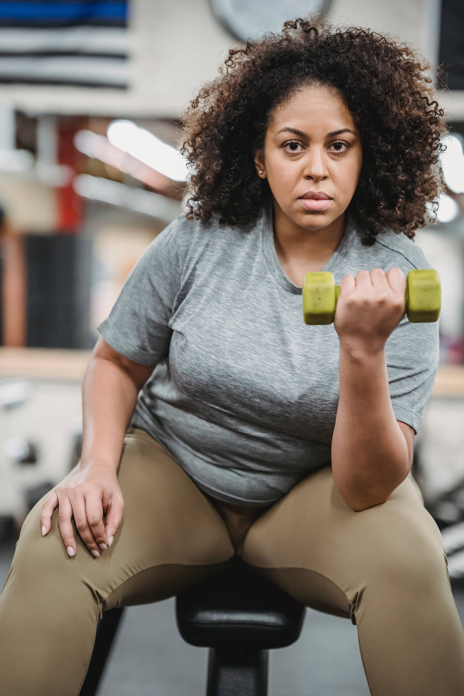 dumbbell, green dumbbell, curly hair, Full HD Phone Wallpaper