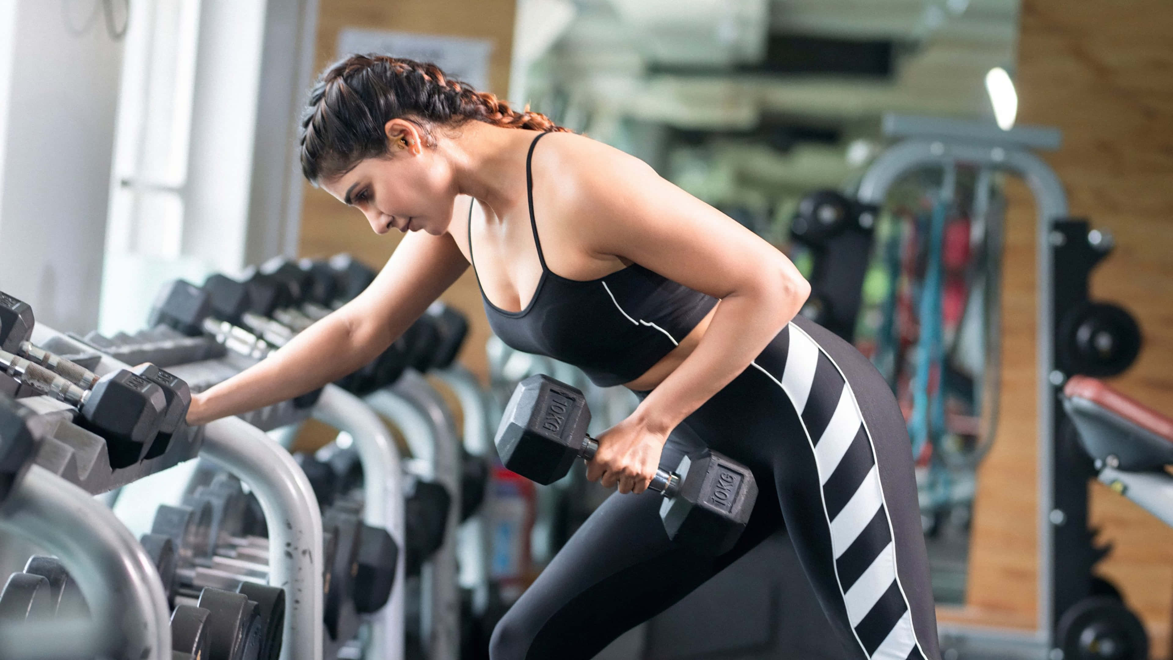4K Gym, athletic wear, dumbbells, 4K Desktop Wallpaper