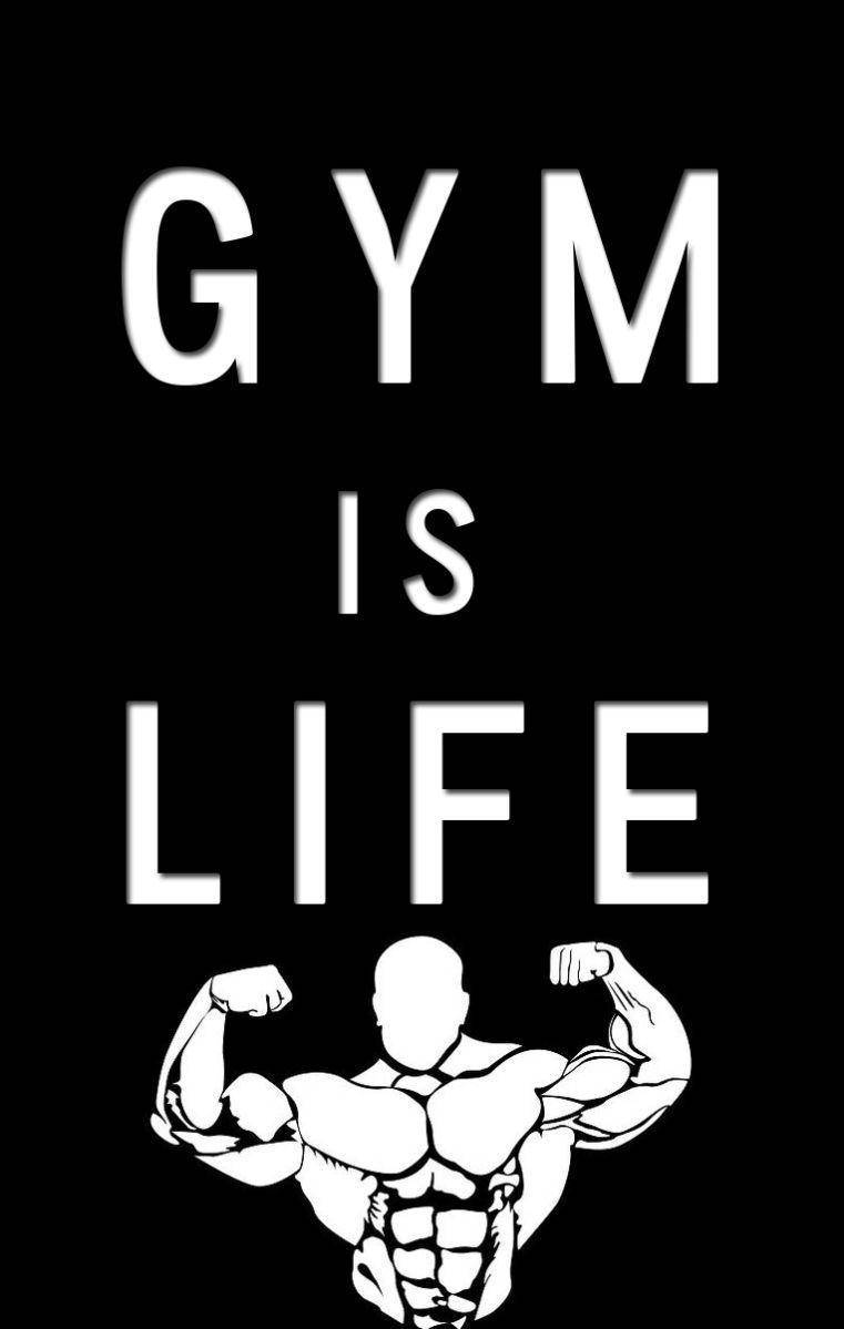 gym is life, bold white text, muscular silhouette, SD Phone Wallpaper