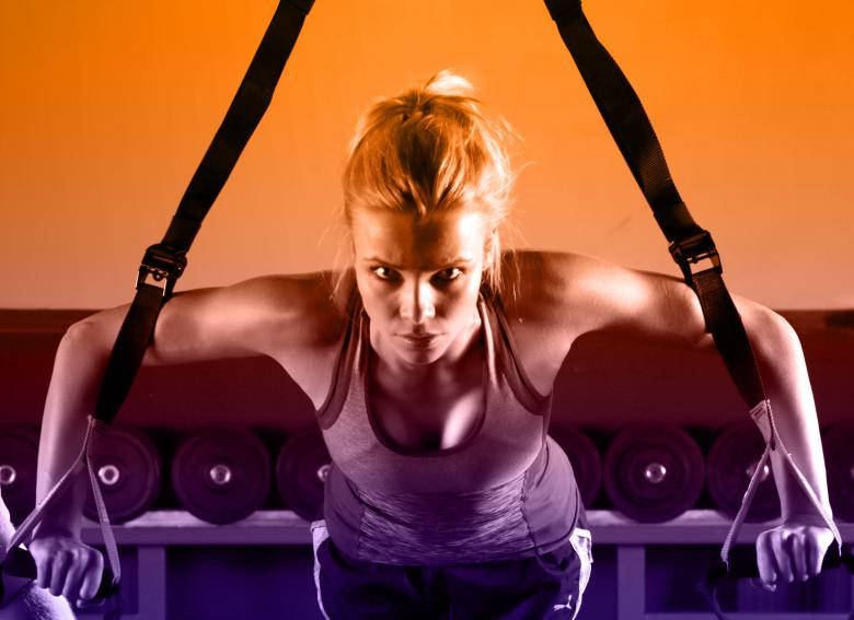 TRX push-up, gym, warm orange lighting, SD Desktop Wallpaper