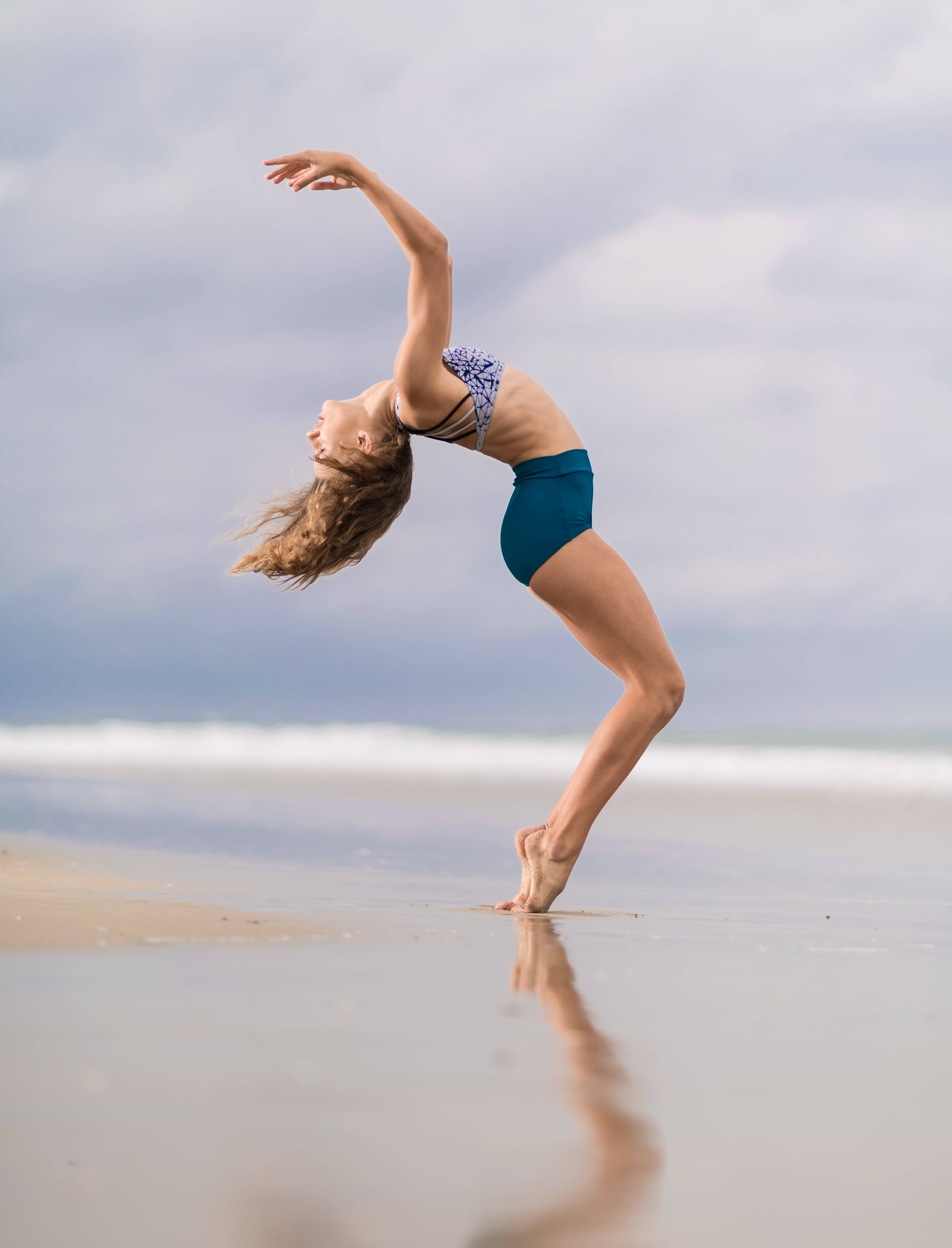 woman, blue bikini, backbend, 5K Phone Wallpaper