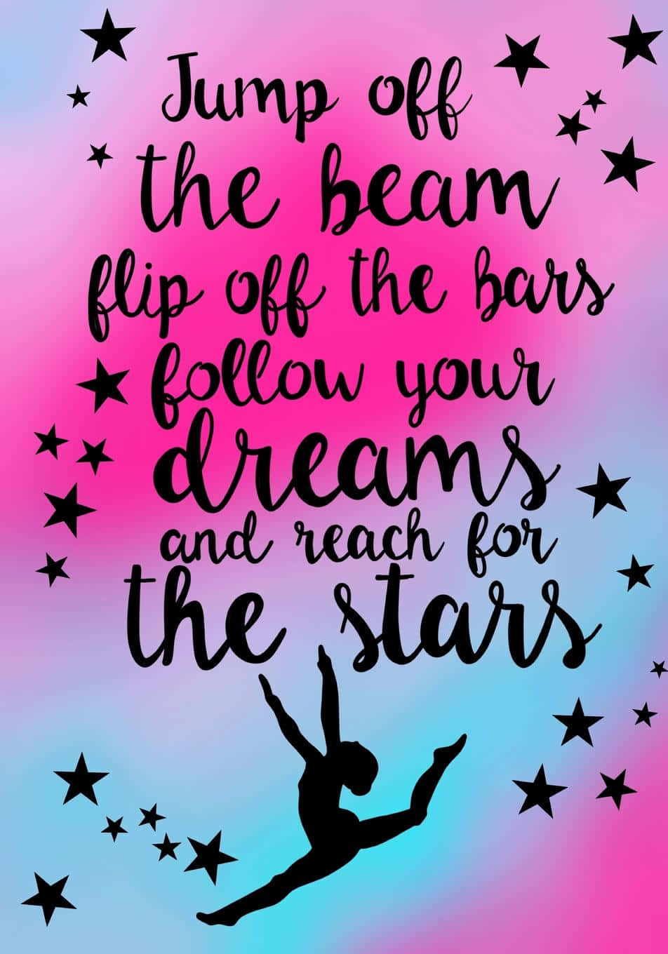gymnast silhouette, motivational text, stars, HD Phone Wallpaper